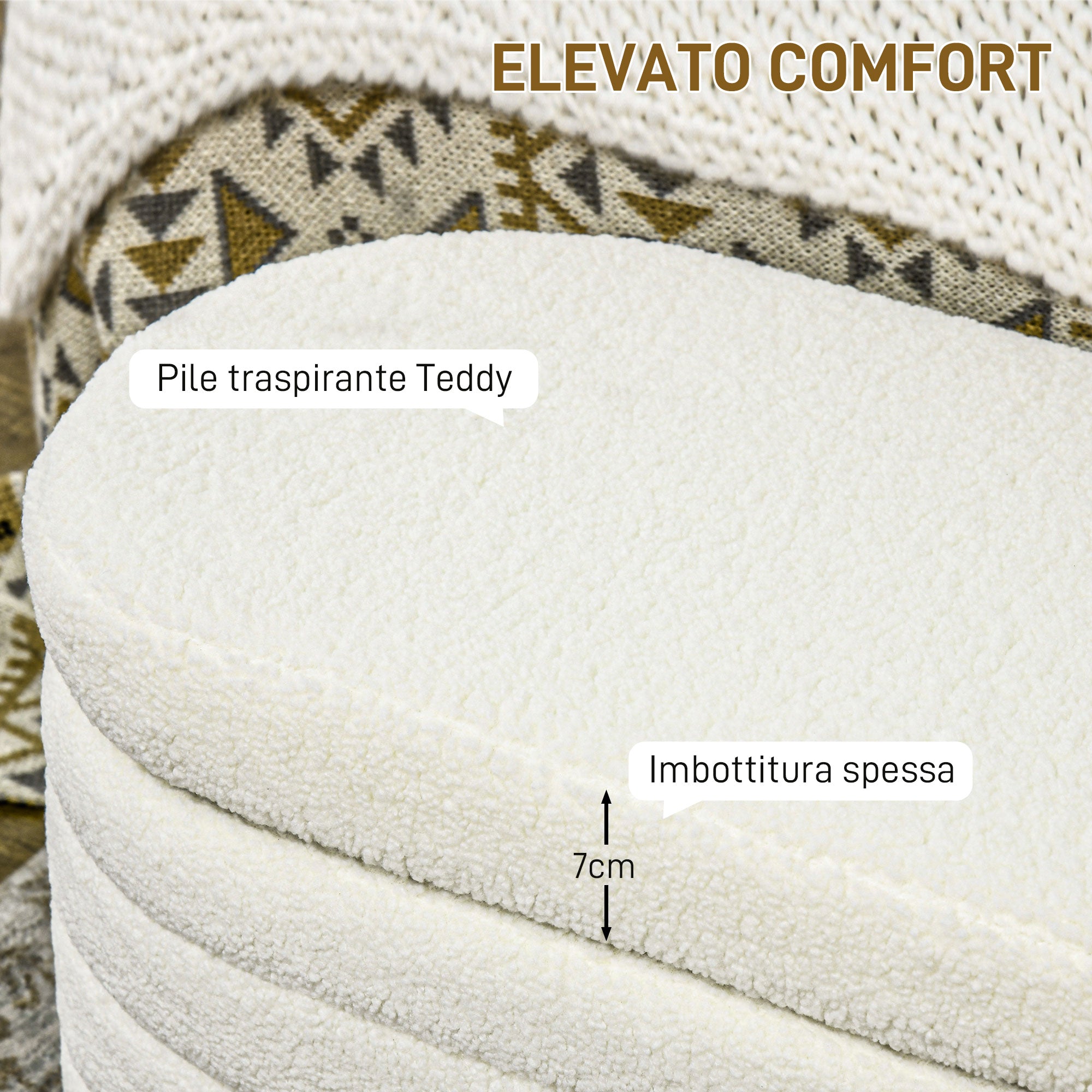 EasyComfort Panca Fondo Letto in Tessuto Teddy with Vano Contenitore per Ingresso e Camera, 116x41x40.5cm, Crema