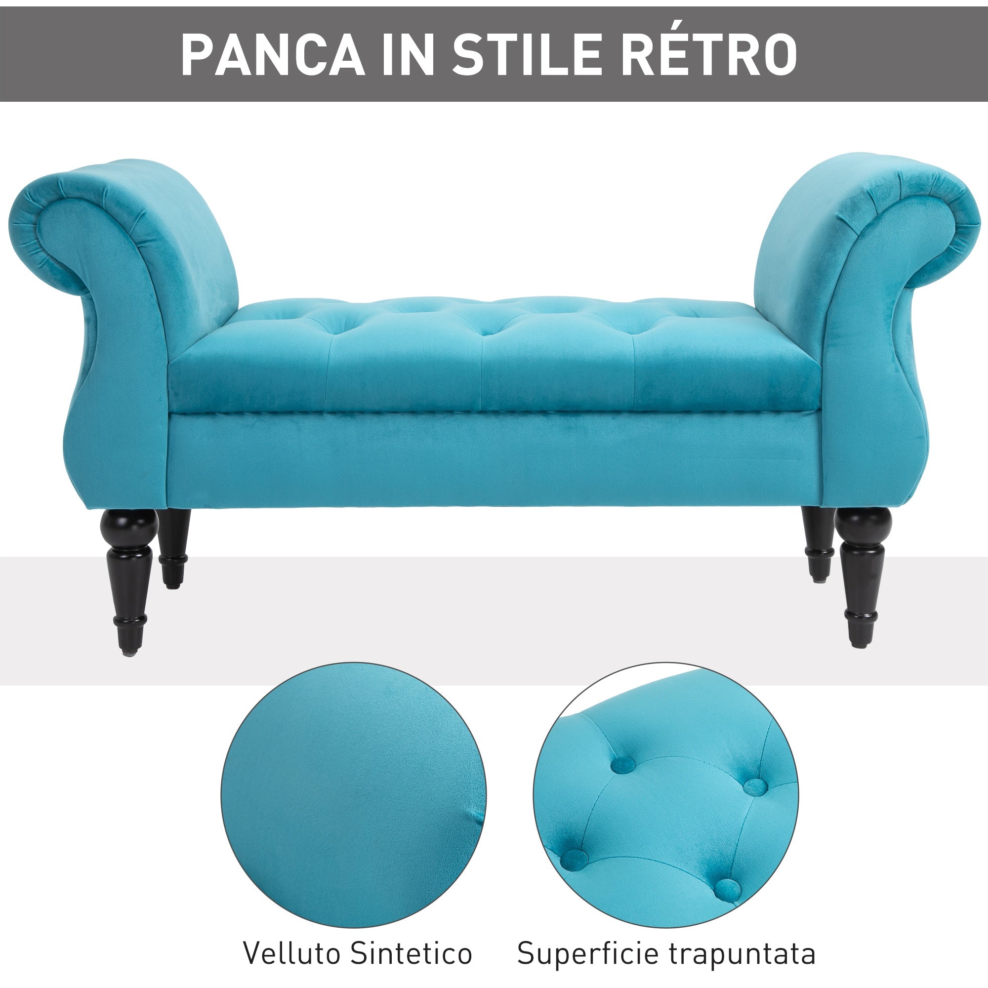 EasyComfort Vintage bankje met Chesterfield-zitting, 117 x 40 x 58 cm
