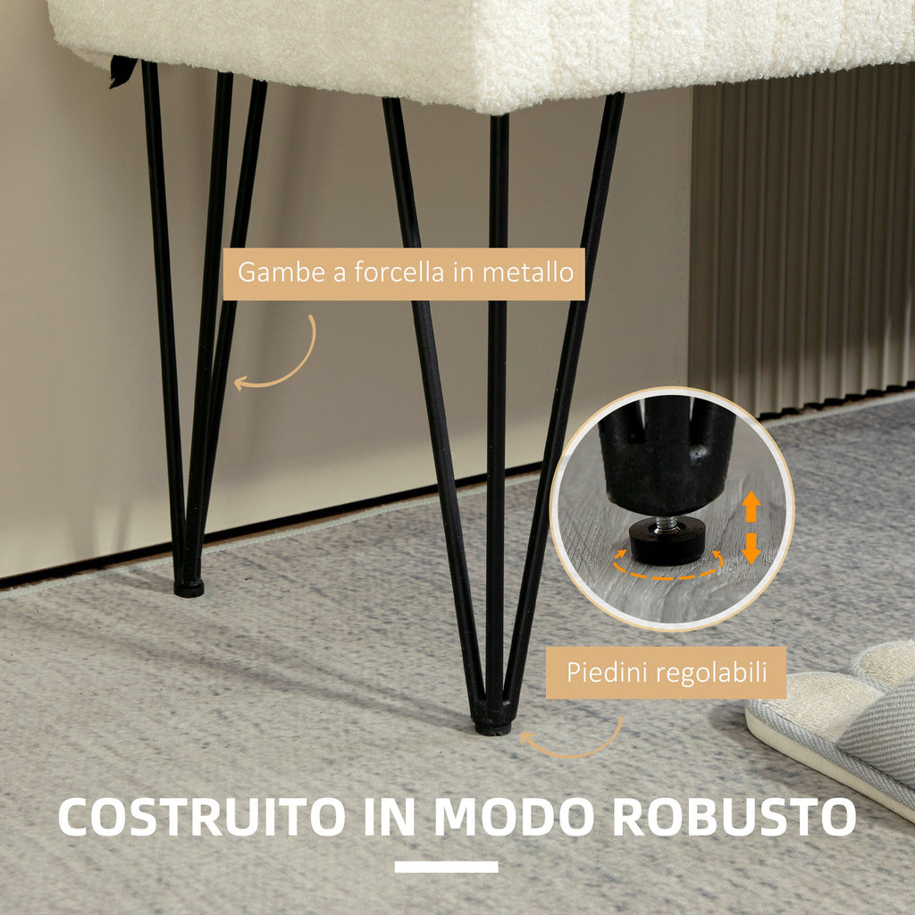 EasyComfort Panca Fondoletto Moderna with Gambe a Forcina, in Tessuto Effetto Ciniglia, Legno e Metallo, 118.5x46x49.5 cm, Crema