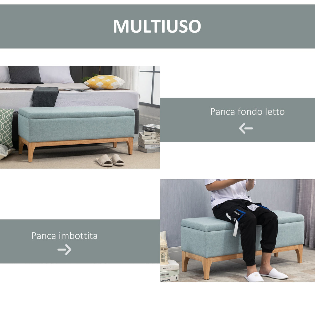 Easycomfort Panca Imbottita Contenitore in Tessuto with Design Scandinavo, 110x39x45Acm - Azzurro