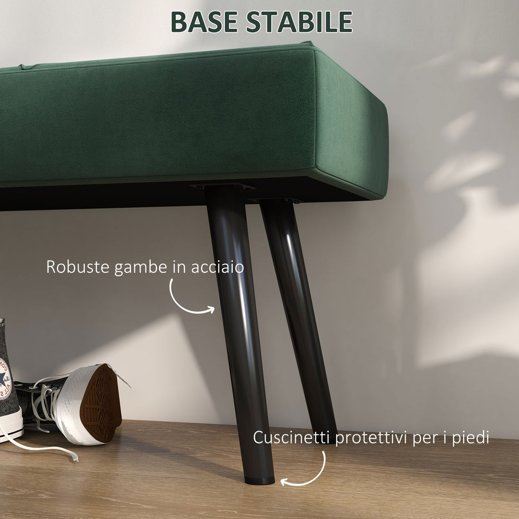 EasyComfort Panca Imbottita Fondoletto in Tessuto Effetto Velluto e Acciaio, 100x36x45 cm, Verde e black