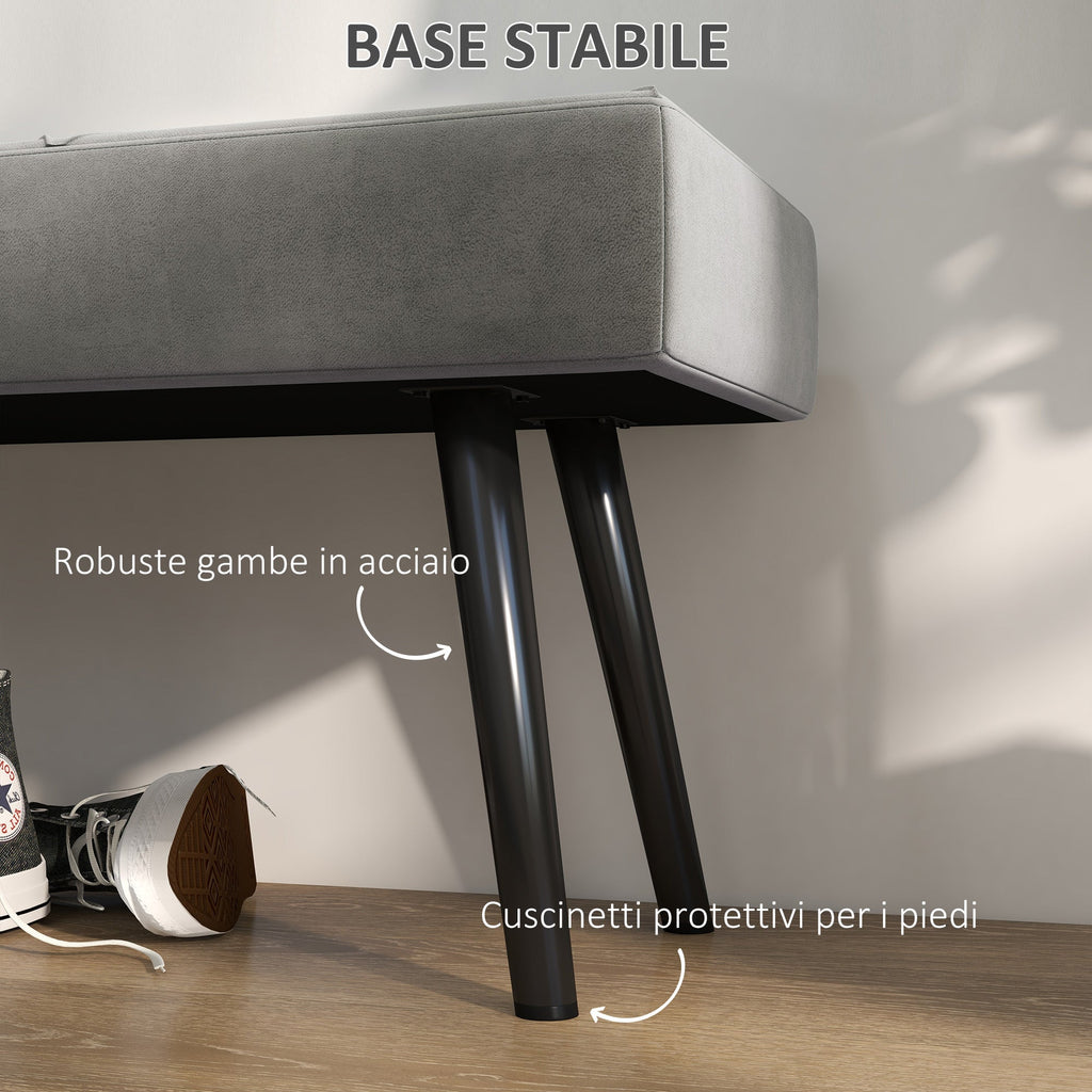 EasyComfort Panca Imbottita Fondoletto in Velluto with Gambe in Acciaio, 100x36x45cm, Grigio