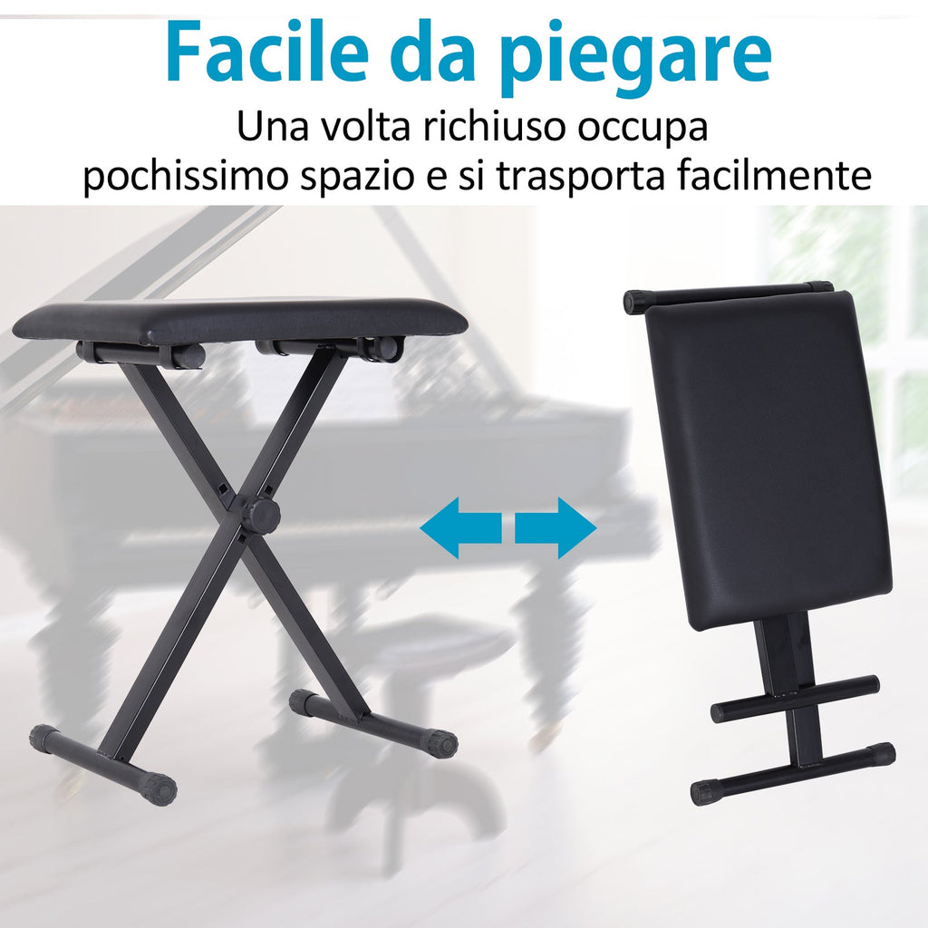 Easycomfort Panca per Pianoforte Imbottita Altezza Regolabile Pieghevole Antiscivolo, black, 39x29x47cm