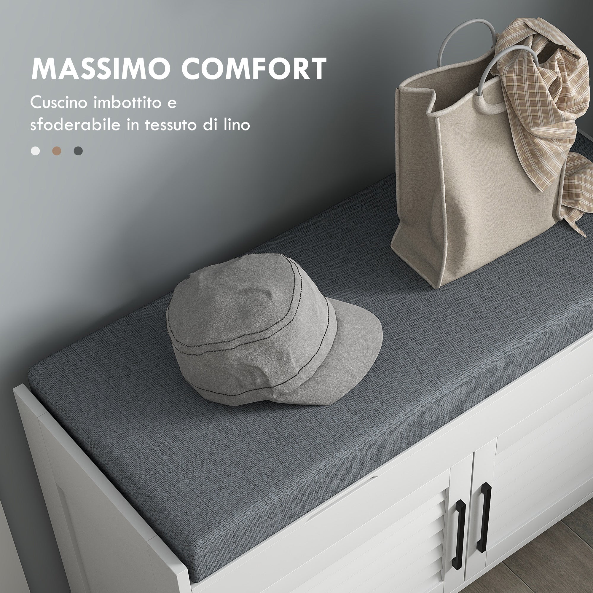 EasyComfort Schoenenbank met verstelbare plank, 90x36x50 cm, wit/grijs