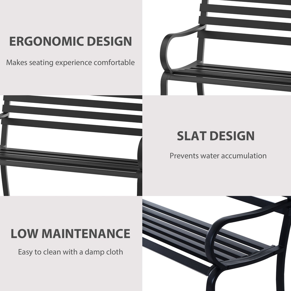 Easycomfort Panchina da Esterno in Metallo Impermeabile black, Panca da Giardino a due Posti, 127 x 62 x 82cm - Max 240kg