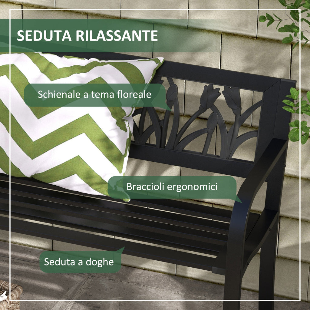 EasyComfort 2-persoons tuinbank staal met bloemendecor 125x50x75 cm