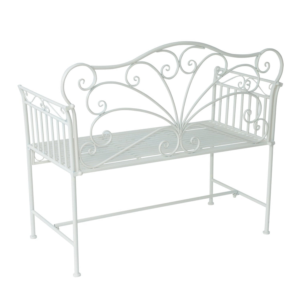 EASYCOMFORT Romantic Style Two-Seater Garden Iron Bench, White, 109.5x51x95.5cm