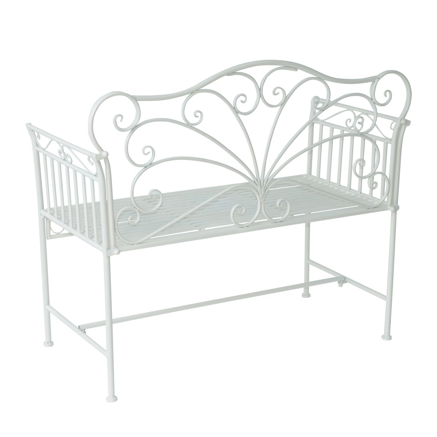 EASYCOMFORT Romantic Style Two-Seater Garden Iron Bench, White, 109.5x51x95.5cm