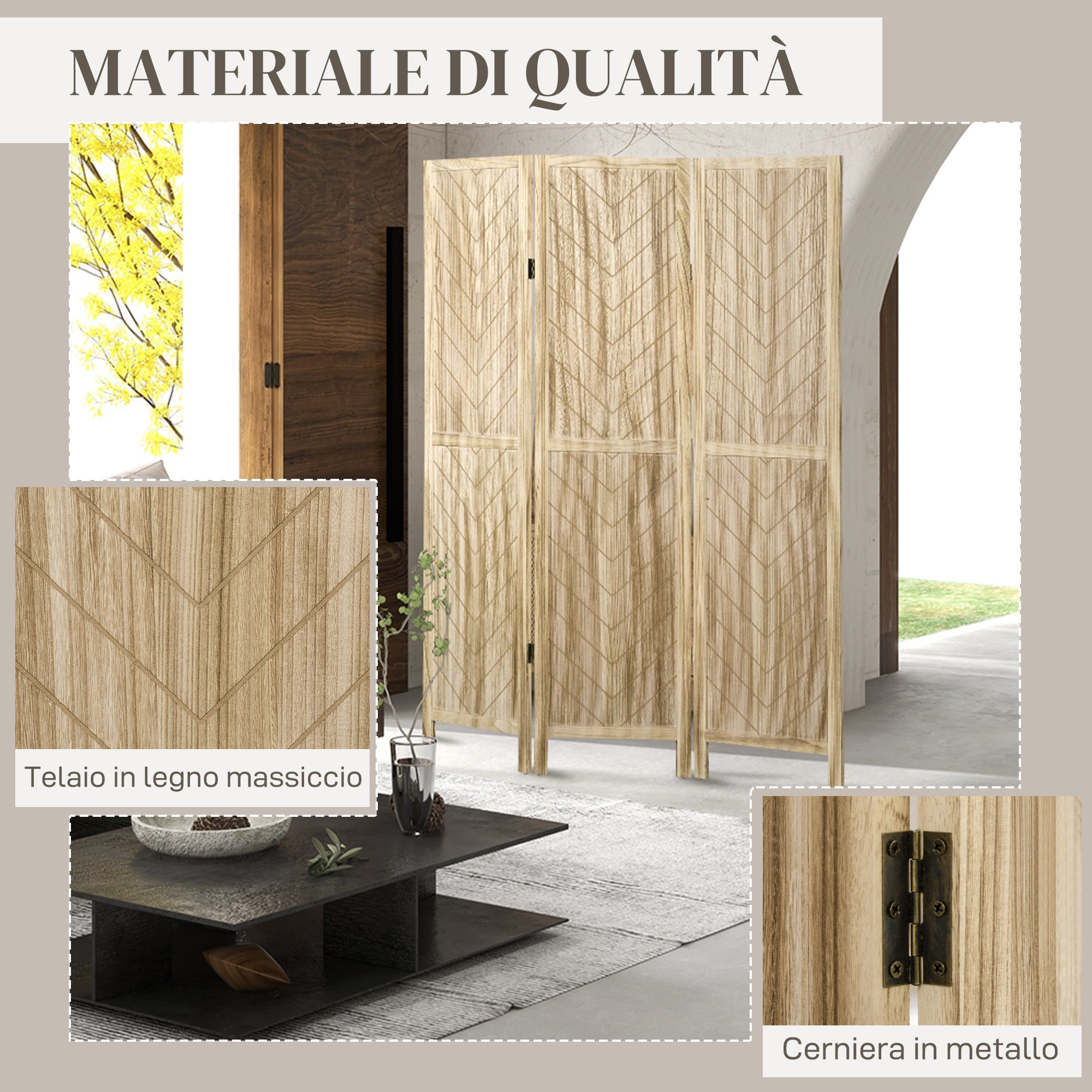 EasyComfort Paravento da Interno Pieghevole a 3 Ante a Spina di Pesce in Legno, 120x1.6x170 cm