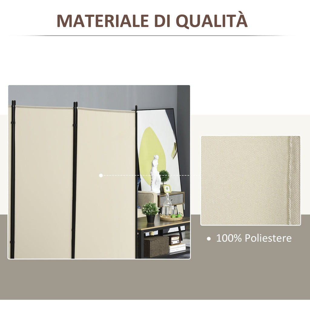 EasyComfort Paravento Separé da Interno a 3 Pannelli Pieghevole in Metallo e Poliestere, 253x50x182cm, Beige