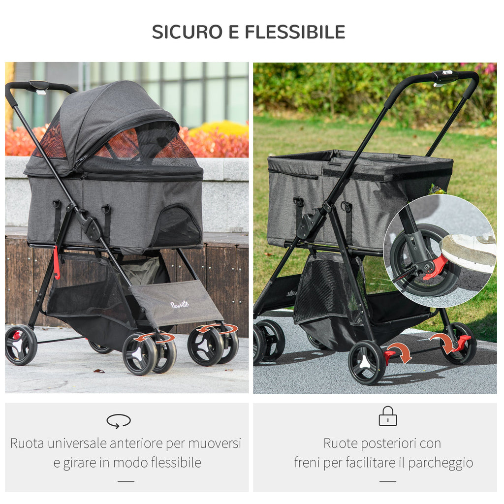 EasyComfort 3-in-1 hondenbuggy, draagtas en transportbox, grijs