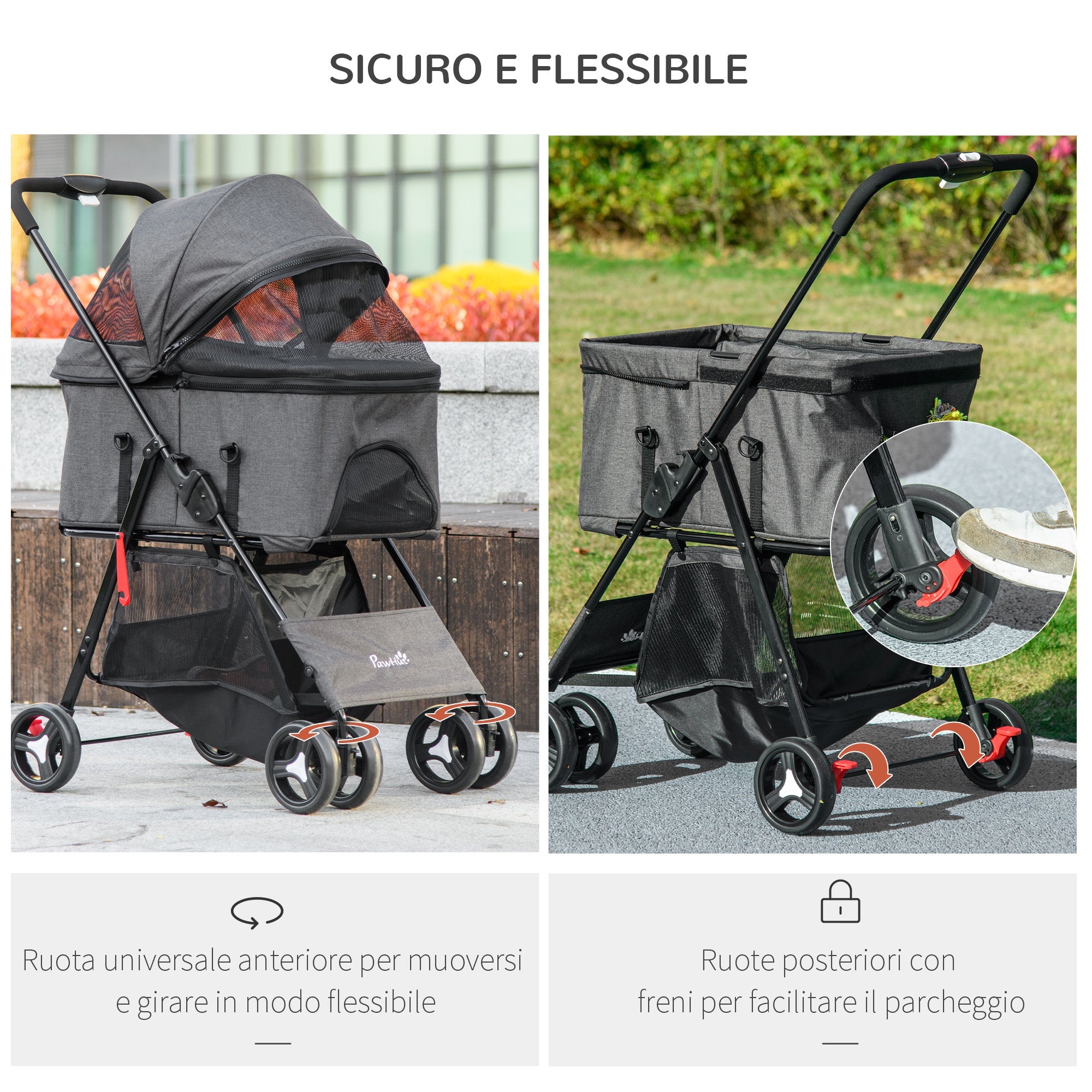 EasyComfort 3-in-1 hondenbuggy, draagtas en transportbox, grijs