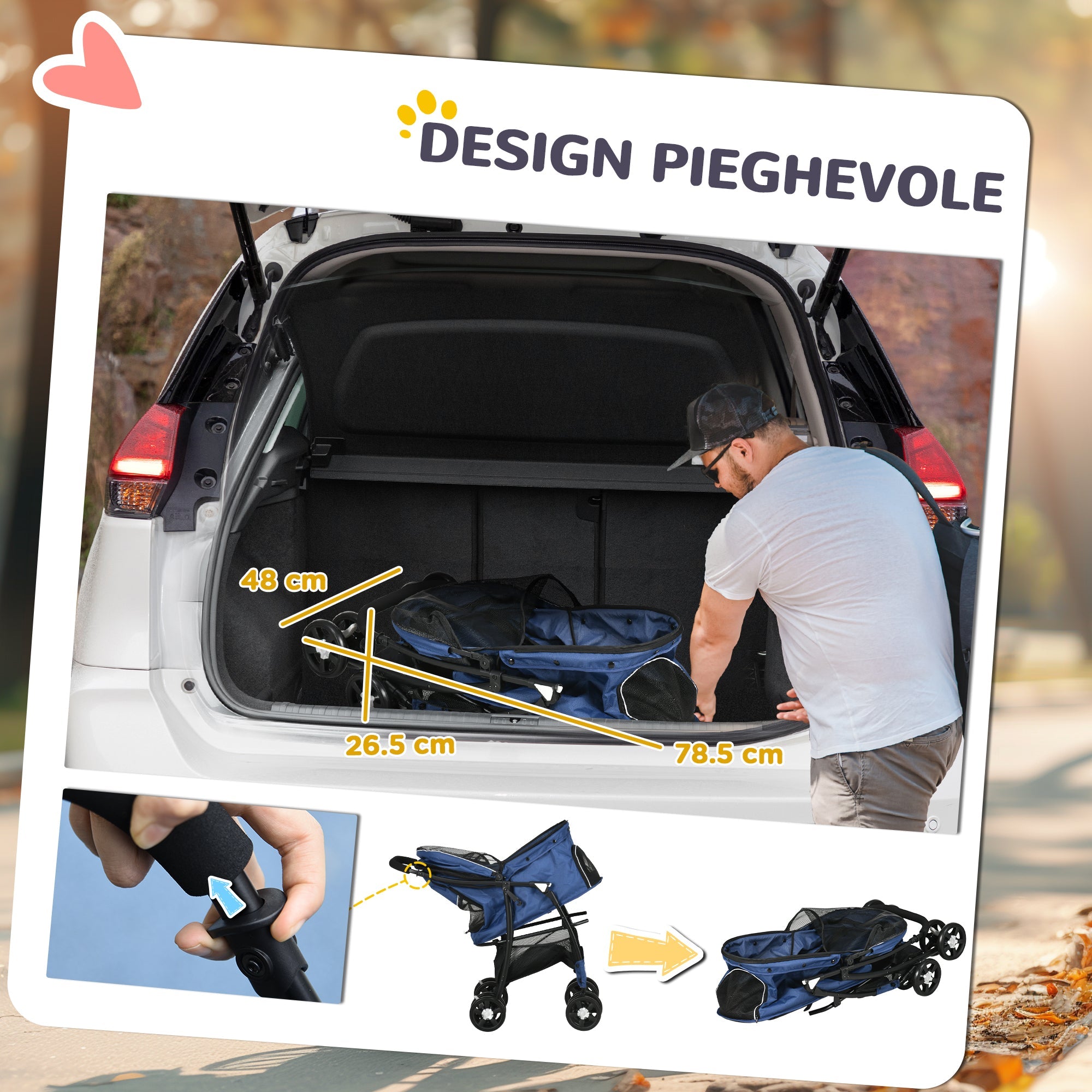 EasyComfort Hondenbuggy met mand, kussen en 2 veiligheidslijnen, tot 10 kg, zwart/donkerblauw