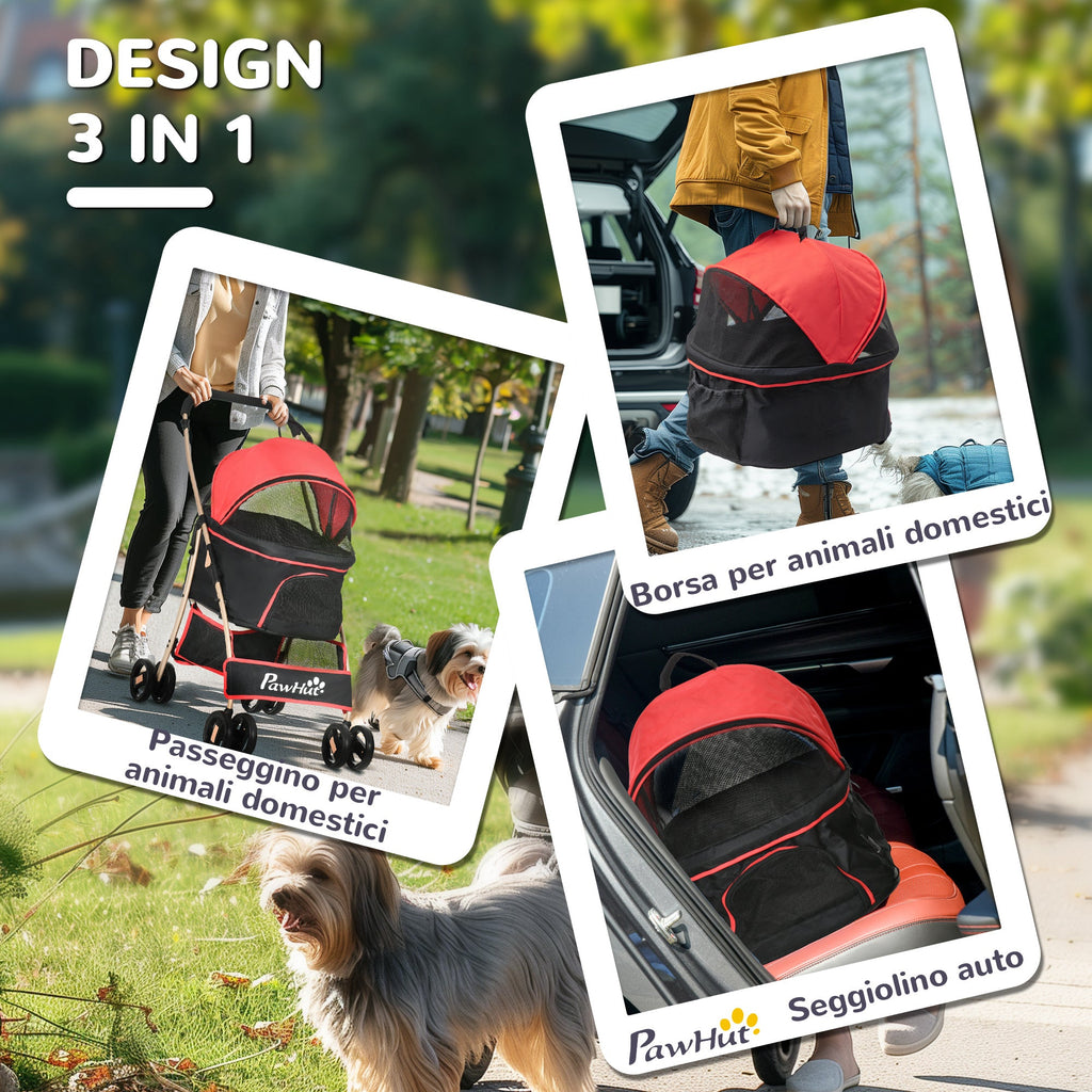 EasyComfort Hondenwagen convertibel met 2 hondenlijnen en kussen, 82x49.5x98 cm