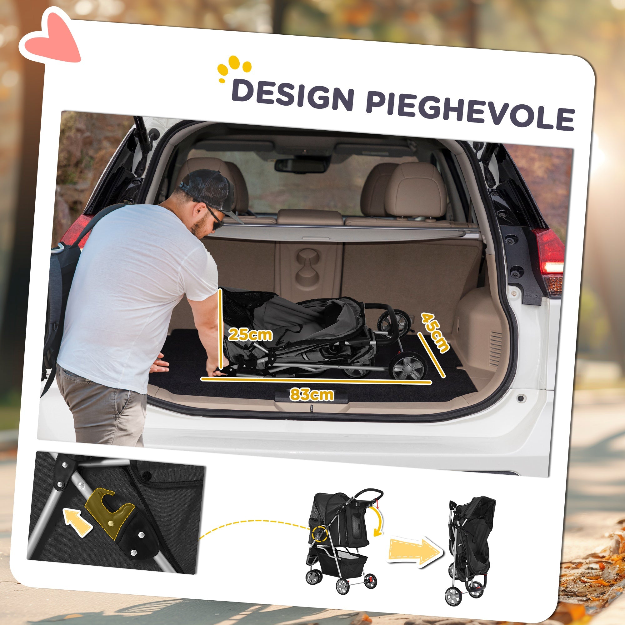 EasyComfort Passeggino per Cani Piccoli Pieghevole with Ruote Girevoli e Freno, 75x45x97 cm, black