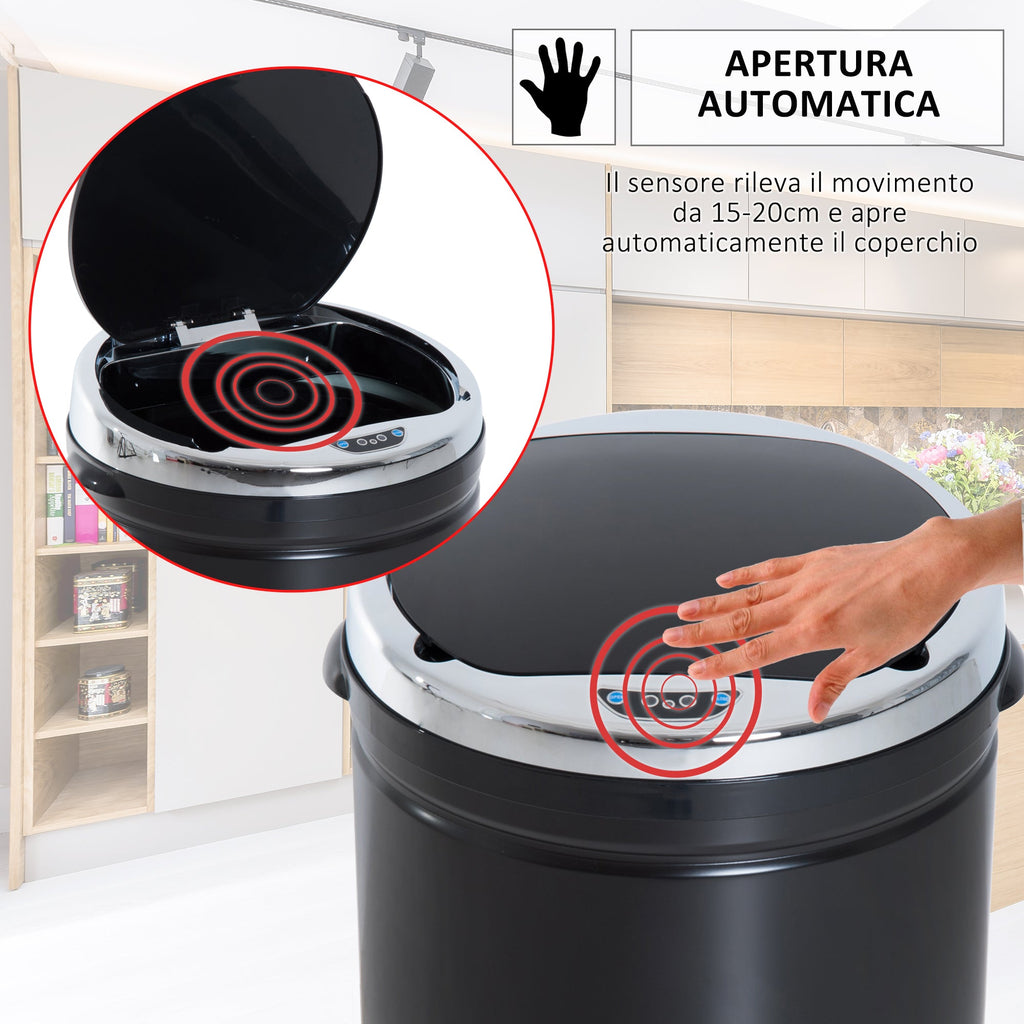 Easycomfort Pattumiera Automatica with Sensore a Infrarossi e Capacità 50L, Acciaio Inox e Plastica, black, 30.5x30.5x81.5cm