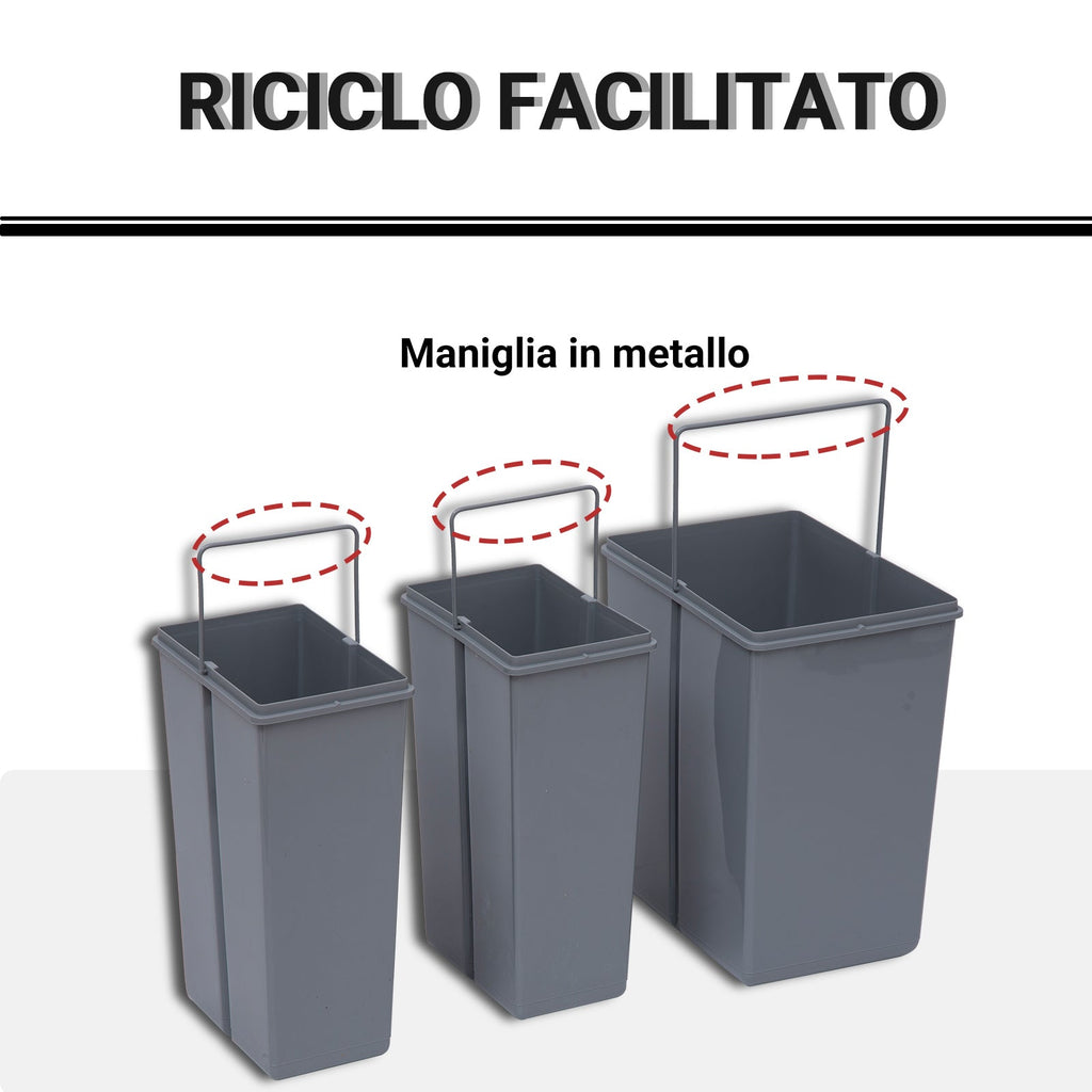 Easycomfort Pattumiera Estraibile with 3 Contenitori per Raccolta Differenziata, Capacità Totale 40L, 48x34.2x41.8cm Grigio