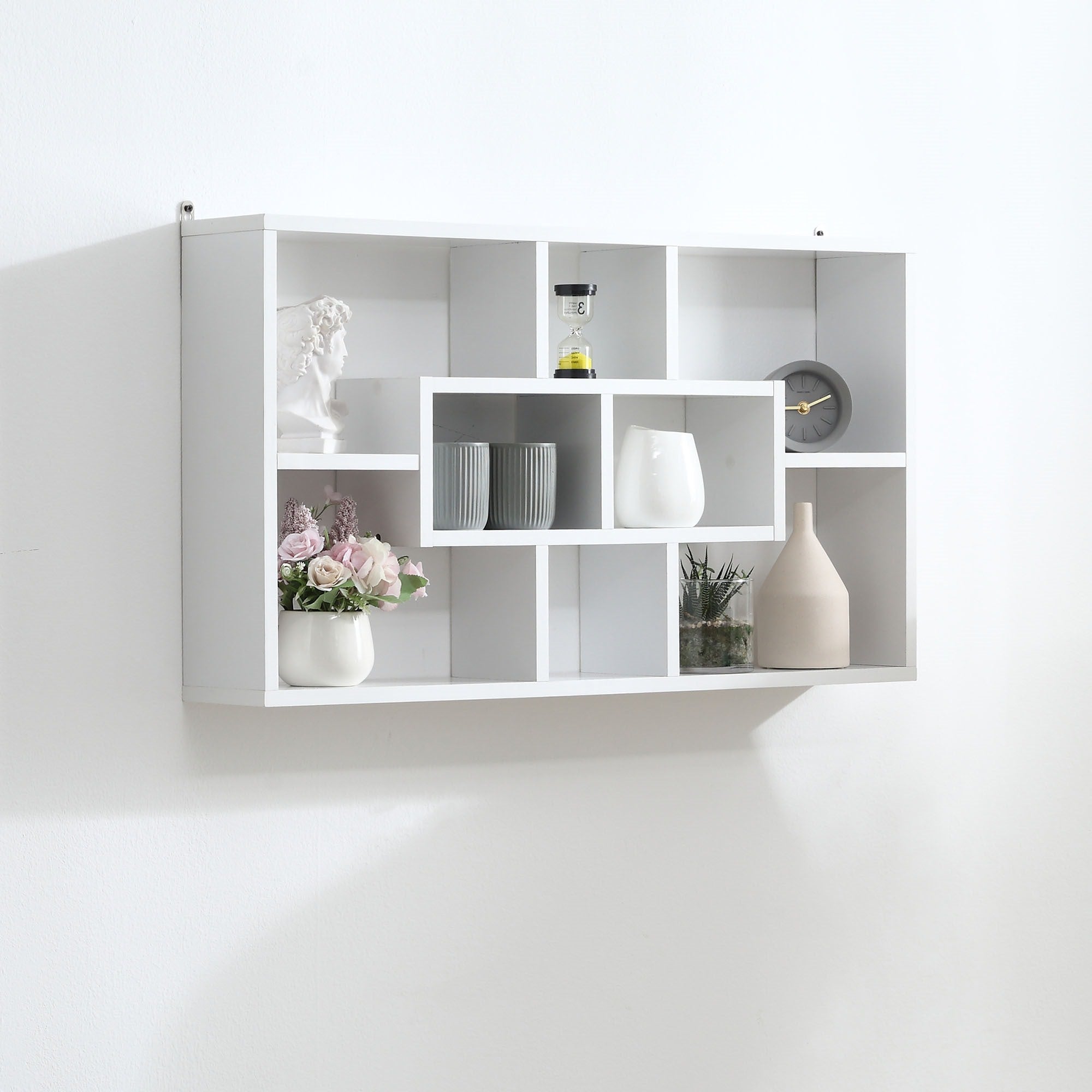 Easycomfort Pensile Libreria da Parete Sospesa 8 Vani in 3 Diverse Dimensioni, Mensola da Muro Design Antiribaltamento Pannelli di Truciolare white 85x14.5x47.5cm Capacità: 20kg