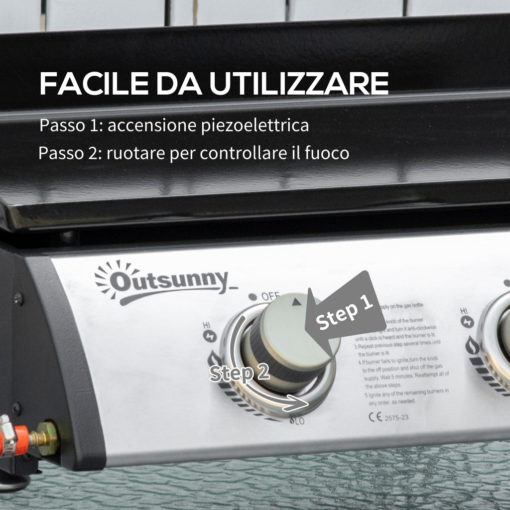 EasyComfort Piastra Barbecue a Gas Antiaderente da Tavolo with 3 Bruciatori da 3kW, 62x46x21cm, black