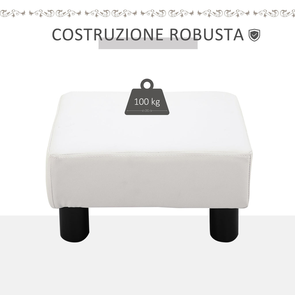 EasyComfort Poggiapiedi Rettangolare Imbottito e Rivestito in Finta Pelle Bianca, per Soggiorno e Ingresso, 40x30x24 cm