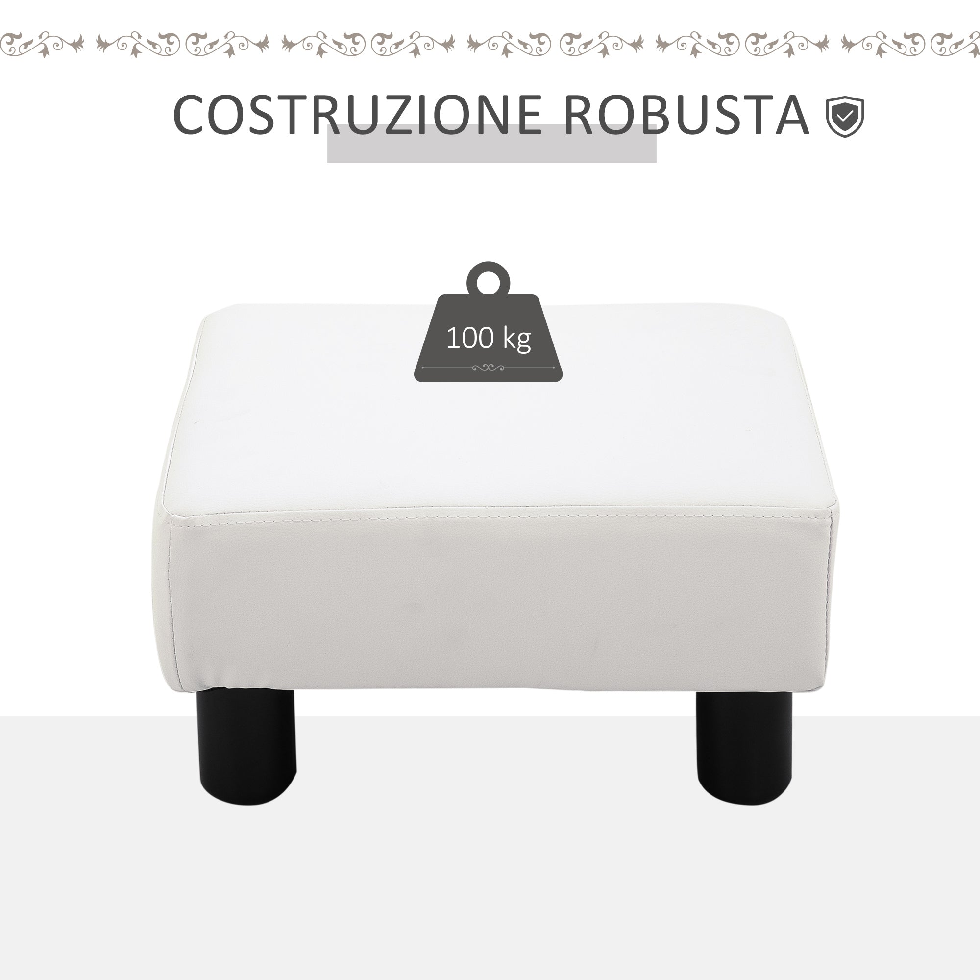 EasyComfort Poggiapiedi Rettangolare Imbottito e Rivestito in Finta Pelle Bianca, per Soggiorno e Ingresso, 40x30x24 cm