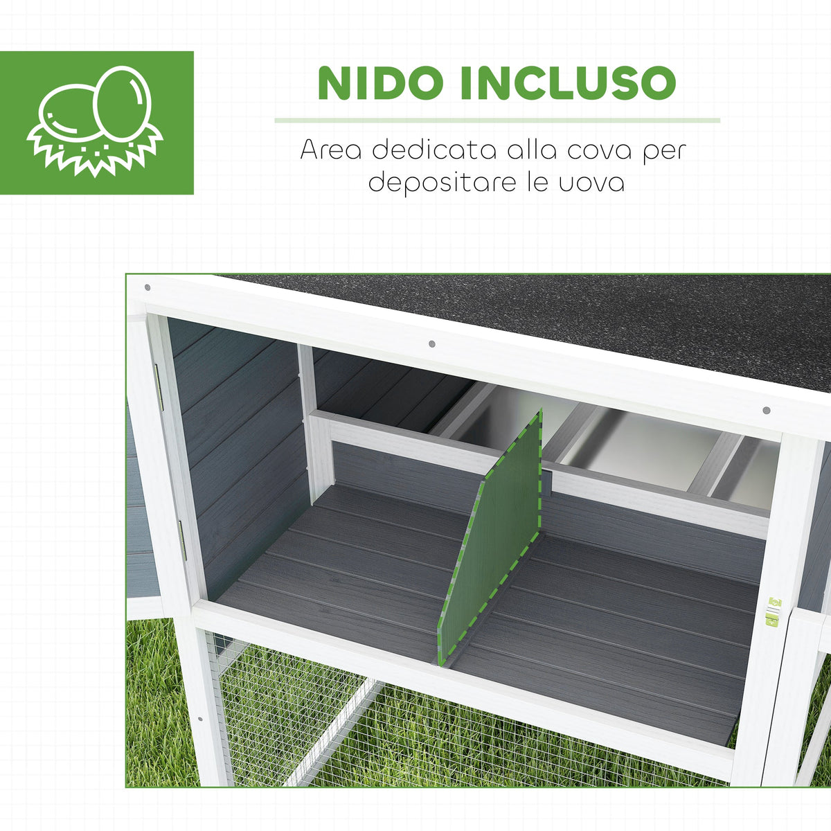 EasyComfort Kippenhok met nest & buitenren voor 2-4 kippen, 214x101x91.5 cm