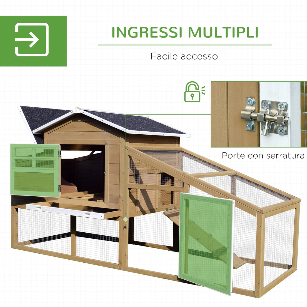 EASYCOMFORT Outdoor Chicken Coop for Laying Hens with Running Area, Nesting Area and Removable Wooden Garden Tray, 200x80x105 cm