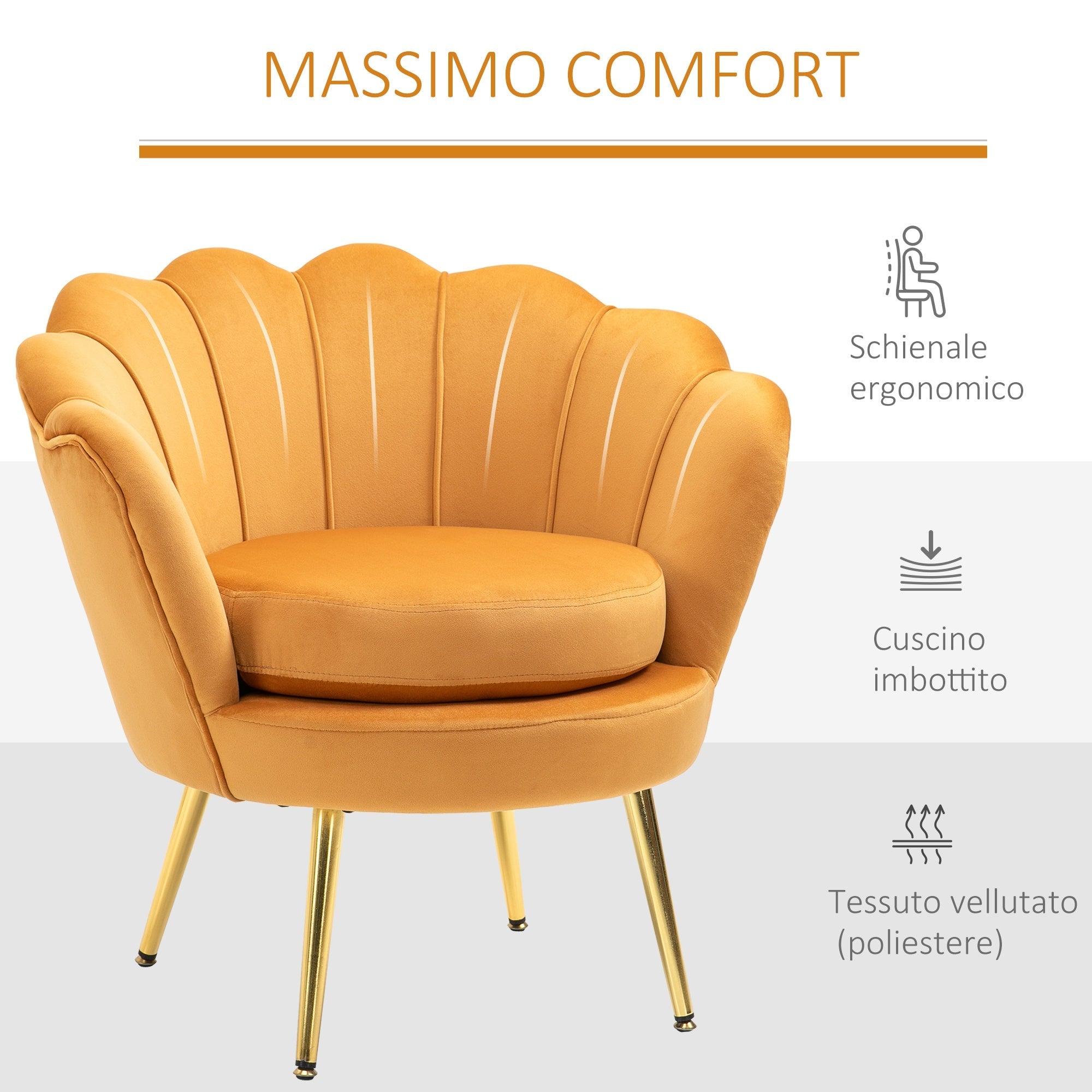 EasyComfort Conchiglia fauteuil, retro-design, geel, 76x67x74 cm
