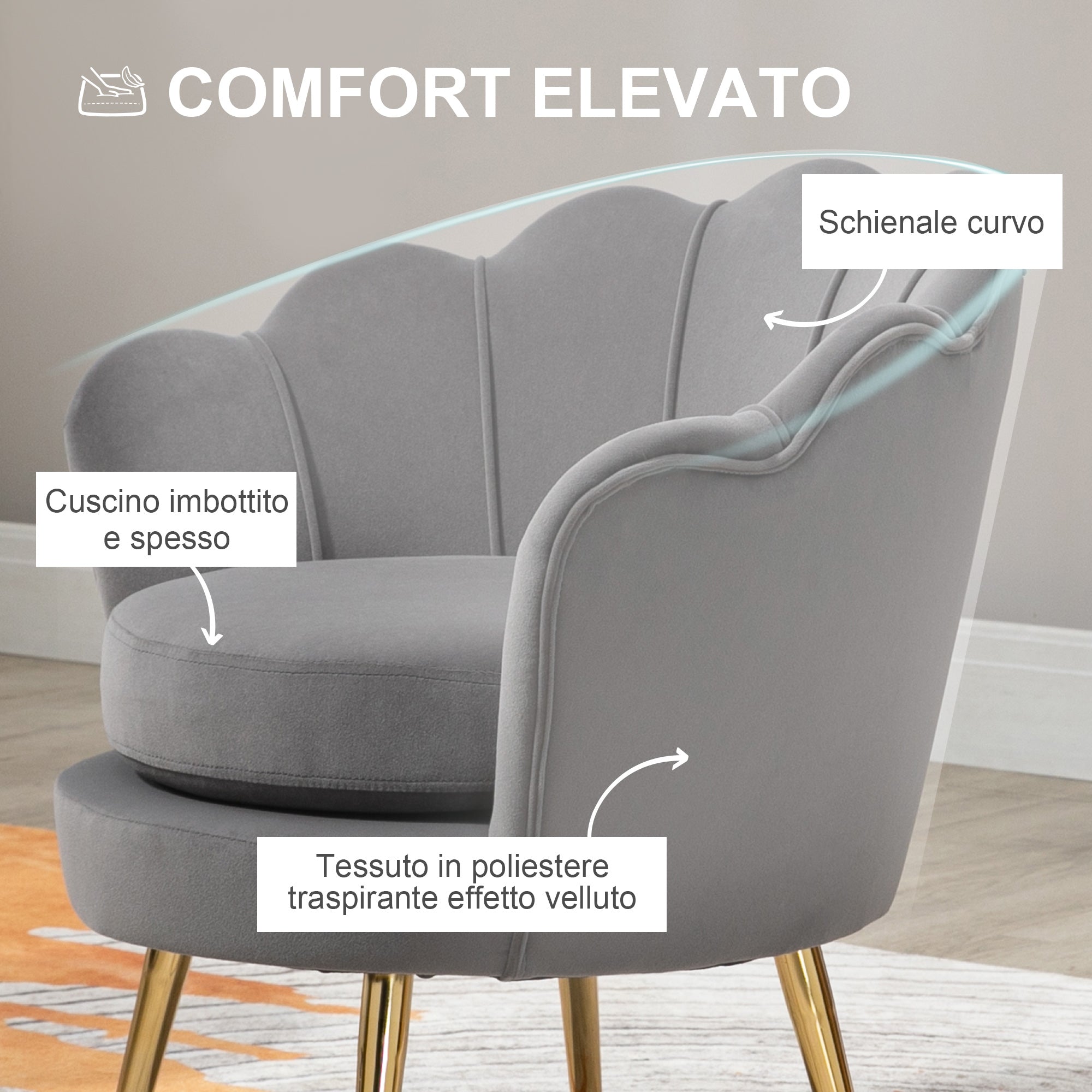 EasyComfort Poltrona a Conchiglia fauteuil 76x67x74 cm, grijs