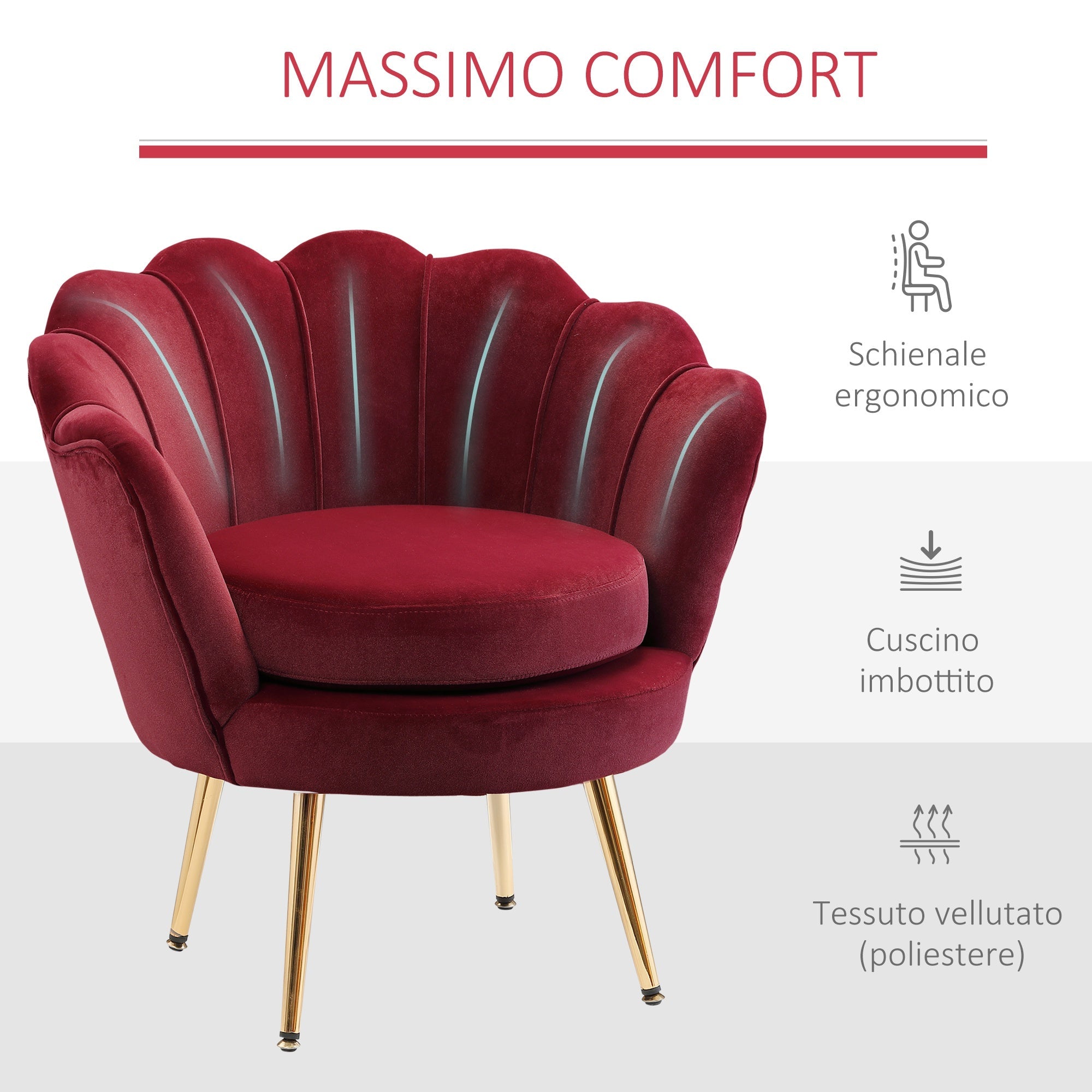EasyComfort Conchiglia fauteuil 76x67x74 cm donkerrood