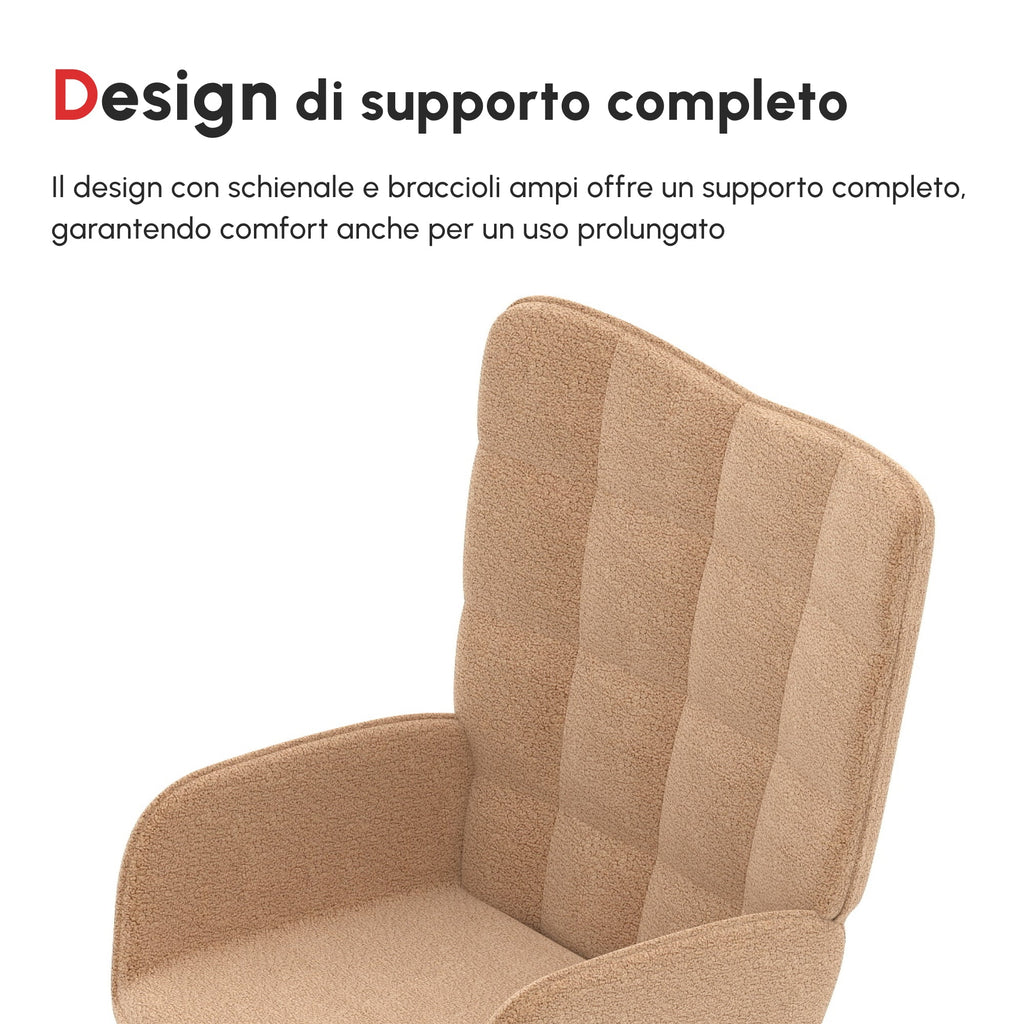 EasyComfort Poltrona a Dondolo Imbottita in Legno e Acciaio with Rivestimento Bouclé, 71x98x101 cm, Marrone