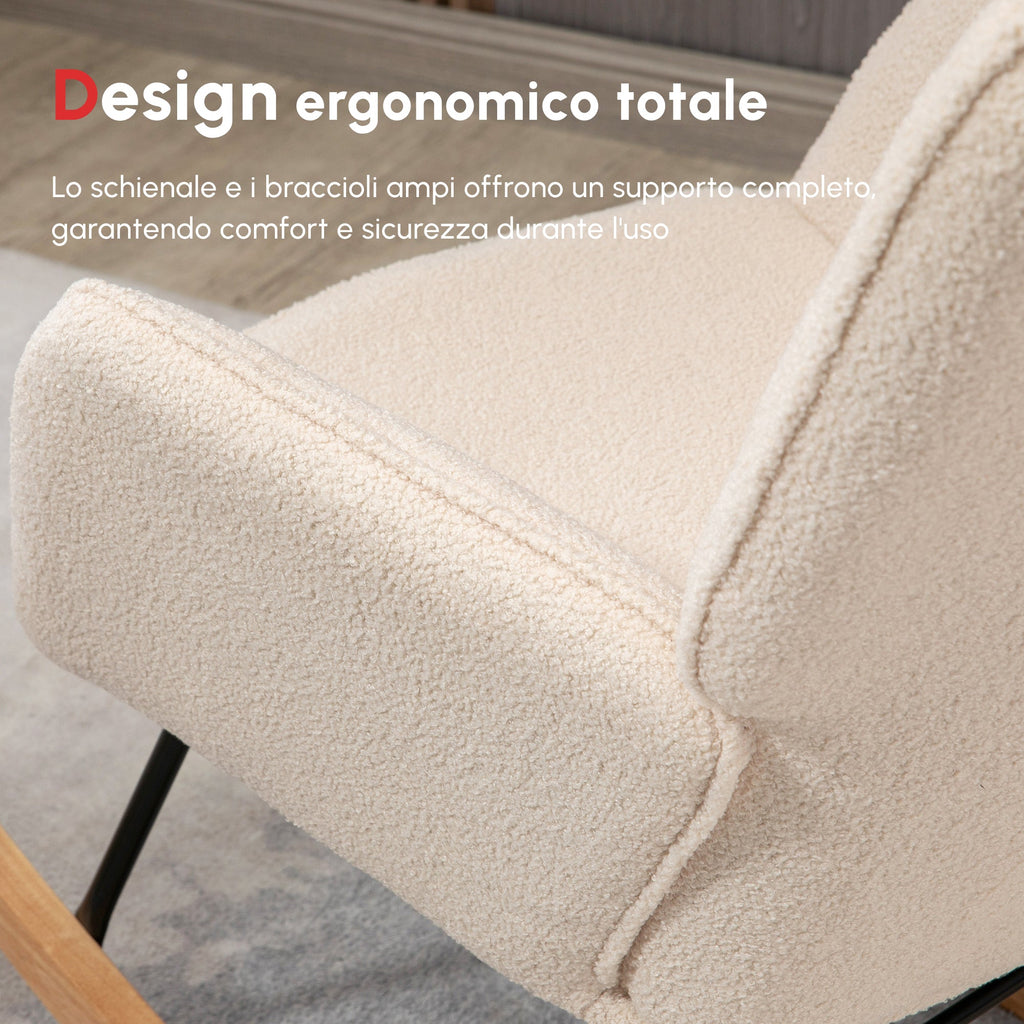 EasyComfort Poltrona a Dondolo Imbottita in Legno e Acciaio per Soggiorno e Camera da Letto, 71x98x101 cm, Beige