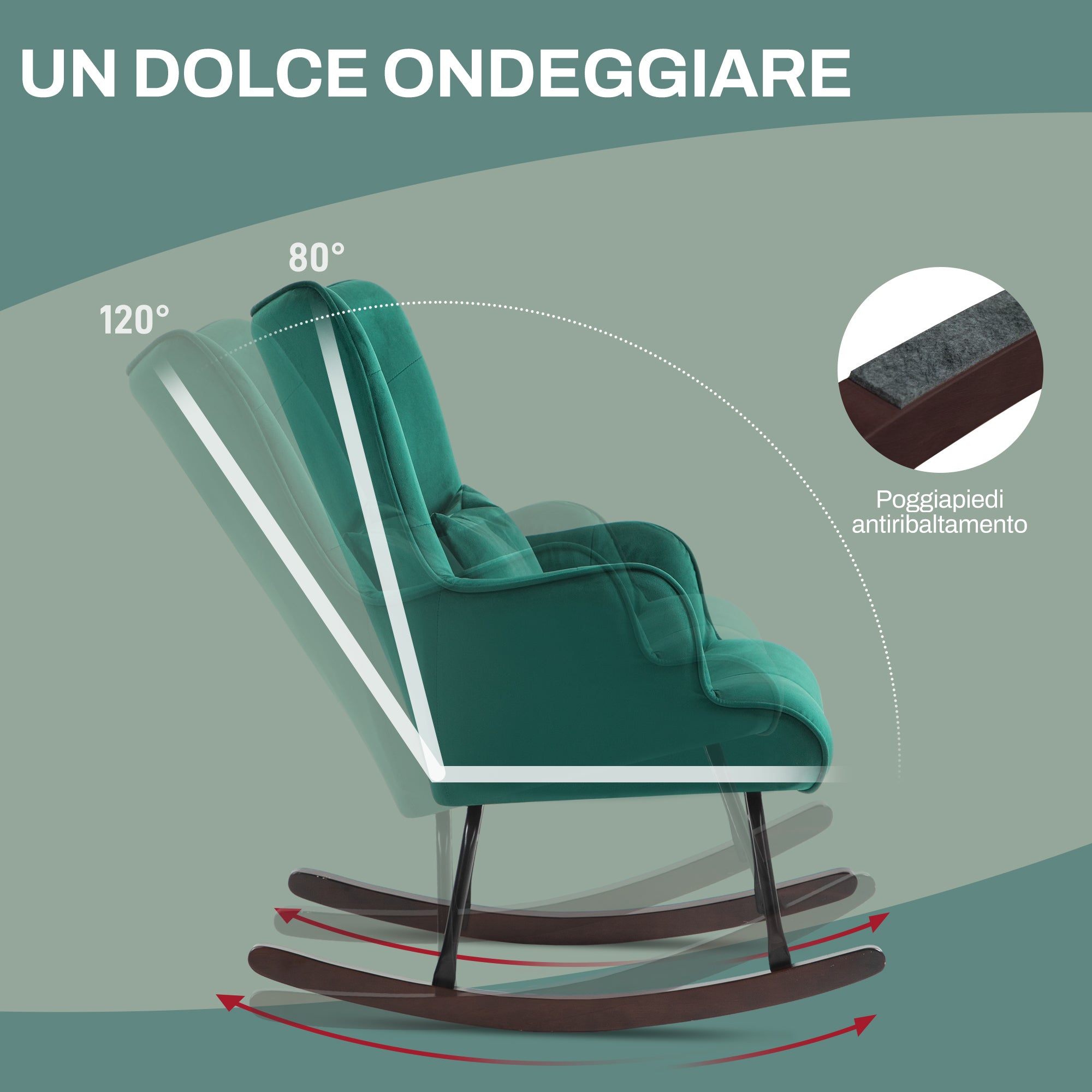 EasyComfort Fauteuil schommelstoel fluweel hoge rug met kussen, groen