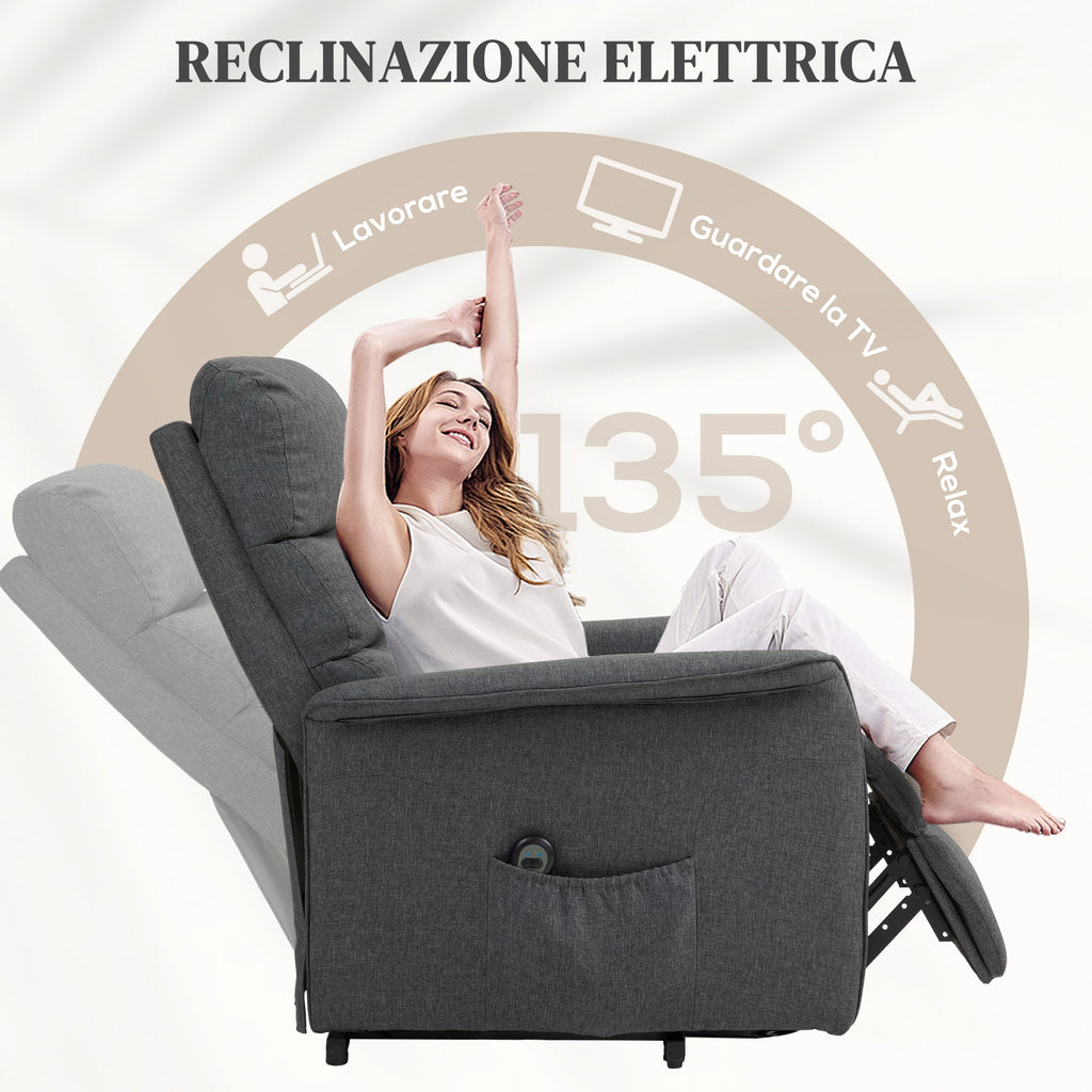 EasyComfort Poltrona Alzapersona Elettrica with 8 Punti Vibranti, 4 Modalità di Massaggio e Riscaldamento, Grigio