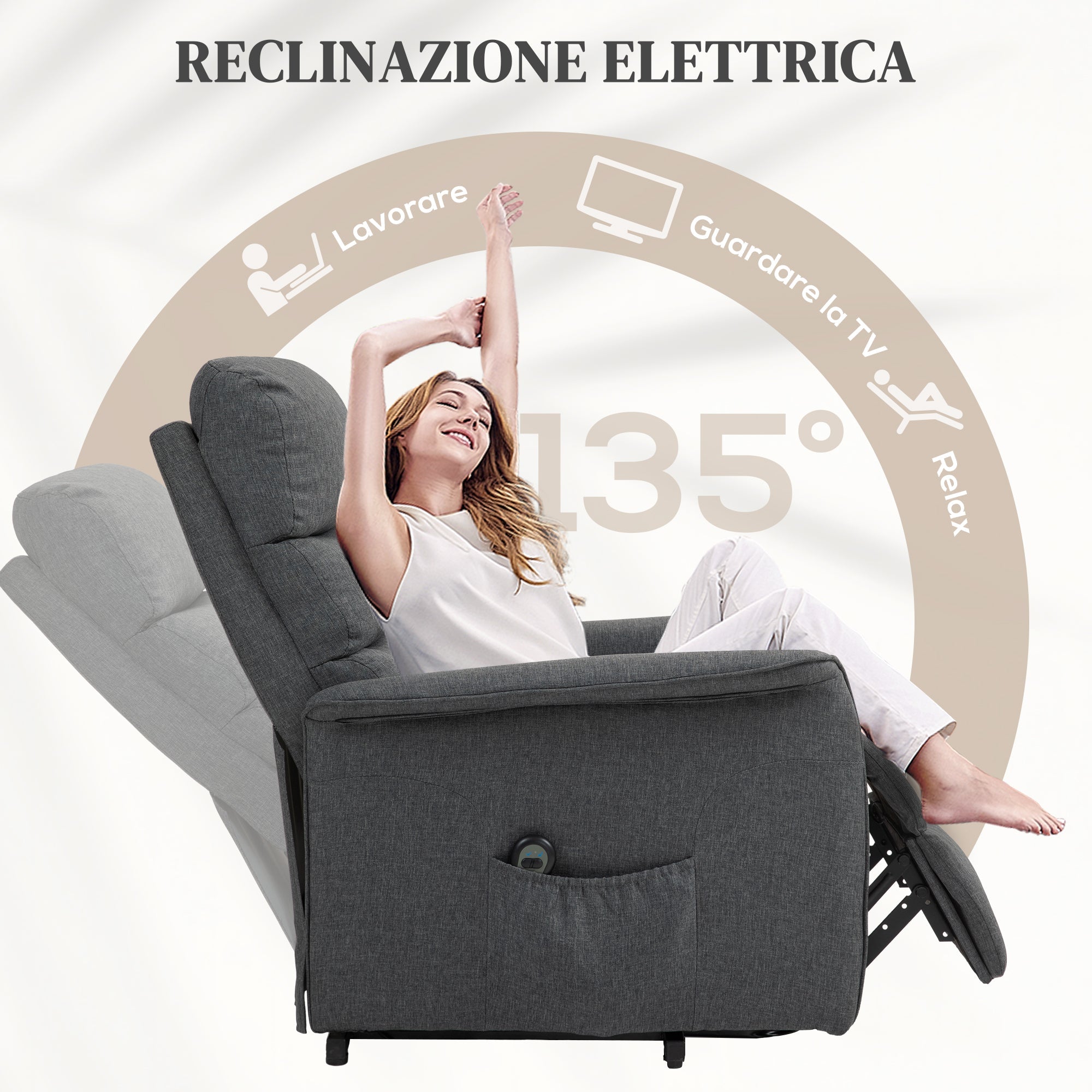 EasyComfort Poltrona Alzapersona Elettrica with 8 Punti Vibranti, 4 Modalità di Massaggio e Riscaldamento, Grigio