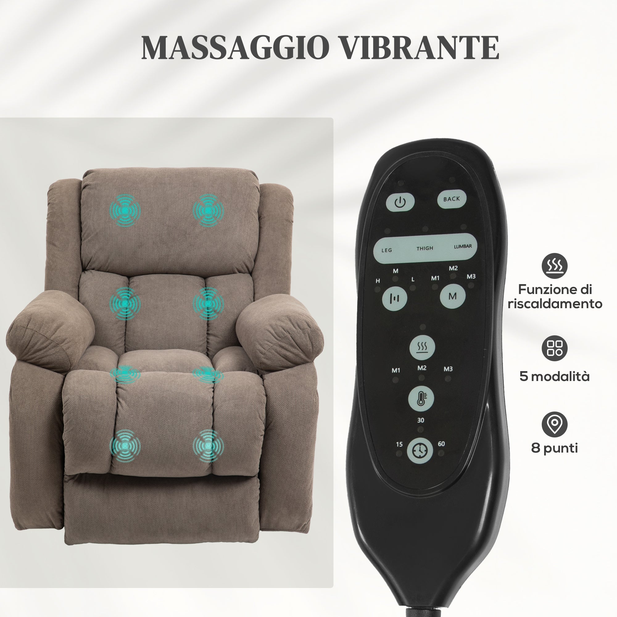 EasyComfort Relaxfauteuil met massage en heffunctie, lichtbruin