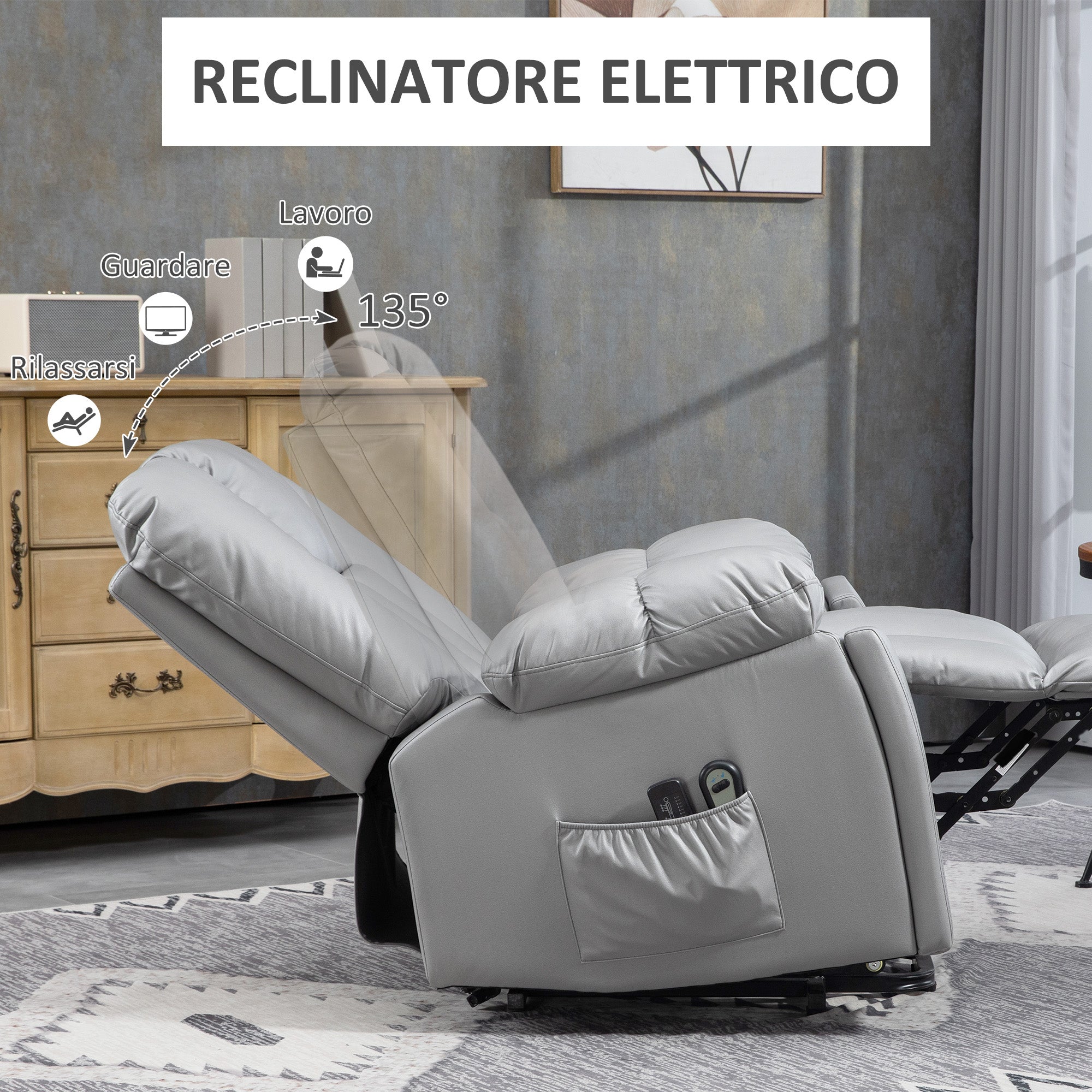 EasyComfort Opsta- en relaxfauteuil 8-punts massage, microvezel, 94x96x106 cm