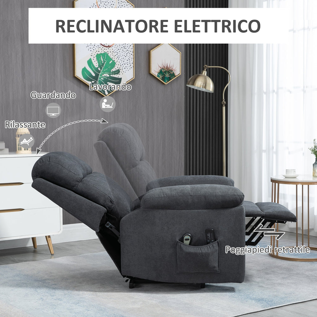 Easycomfort Poltrona Alzapersona Reclinabile fino a 135° with 8 Punti Massaggianti, Telecomando e Poggiapiedi 89x99x103 cm, Grigio