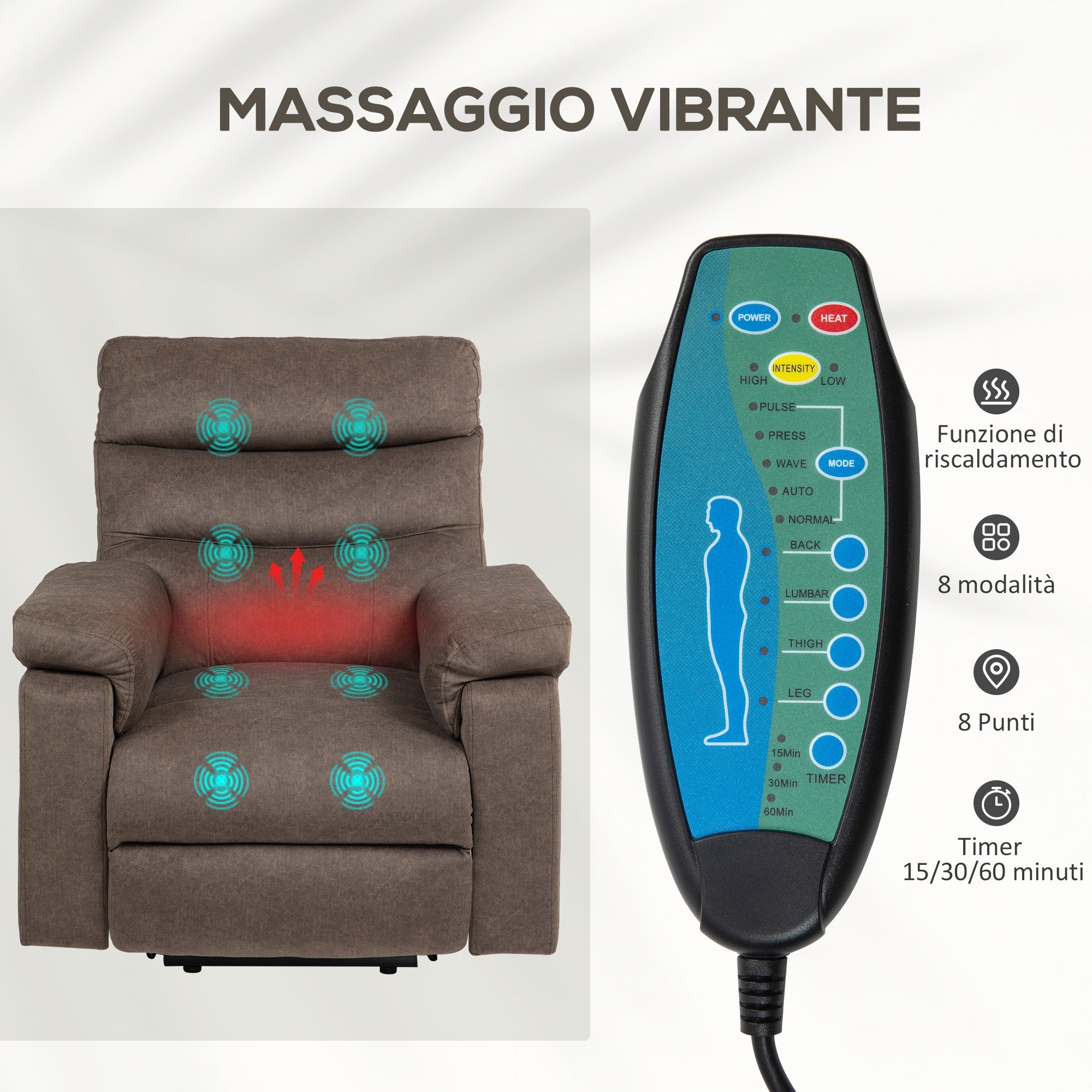 EasyComfort Dubbemotor sta-op relaxfauteuil met massage & verwarming, donkerbruin