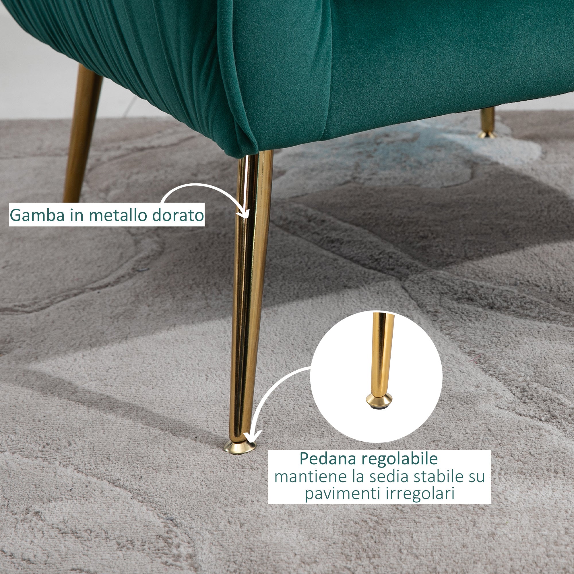 Easycomfort Poltrona da Salotto Imbottita with Braccioli e Schienale, Design Moderno, Gambe in Metallo, 71x72x73 cm, Verde