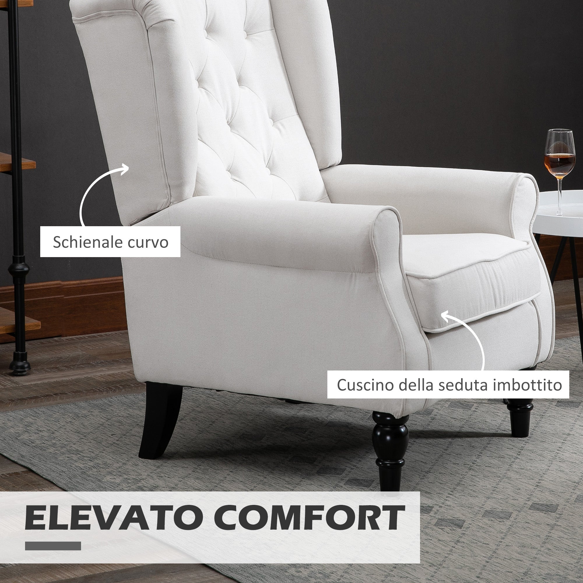 EasyComfort Poltrona da Salotto Imbottita in Tessuto with Schienale Trapuntato, 74x86x102cm, white Crema
