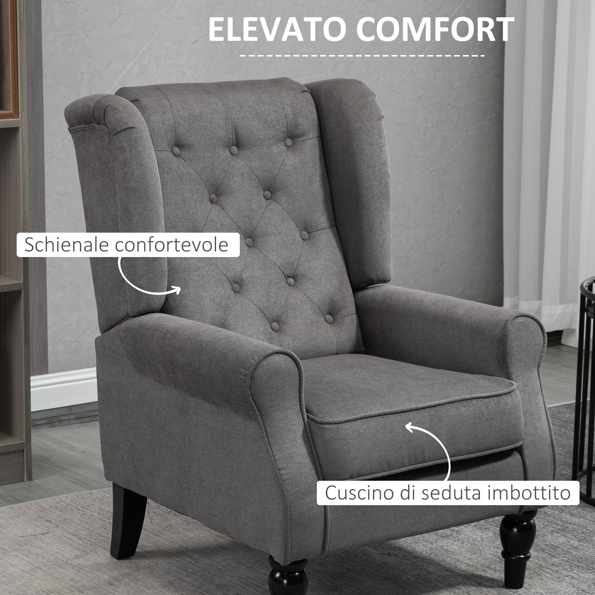 EasyComfort Franse-stijl fauteuil 74x86x102 cm, grijs