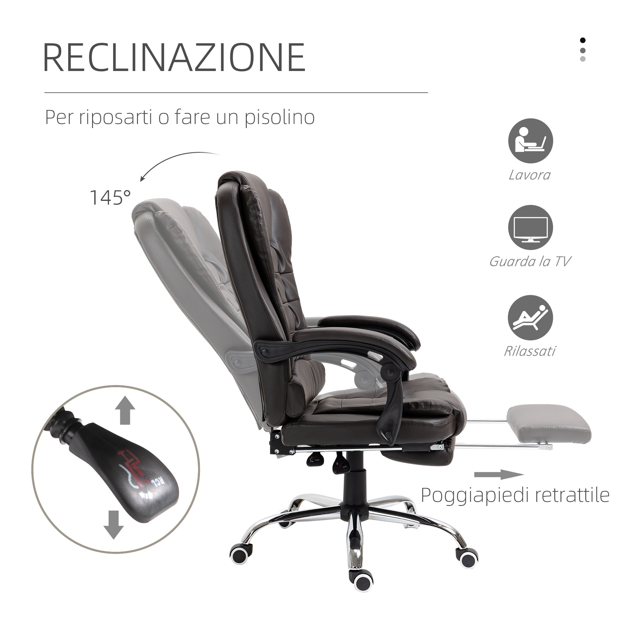 EasyComfort Presidentiële bureaustoel met voetensteun, 64.5x69x109-117 cm