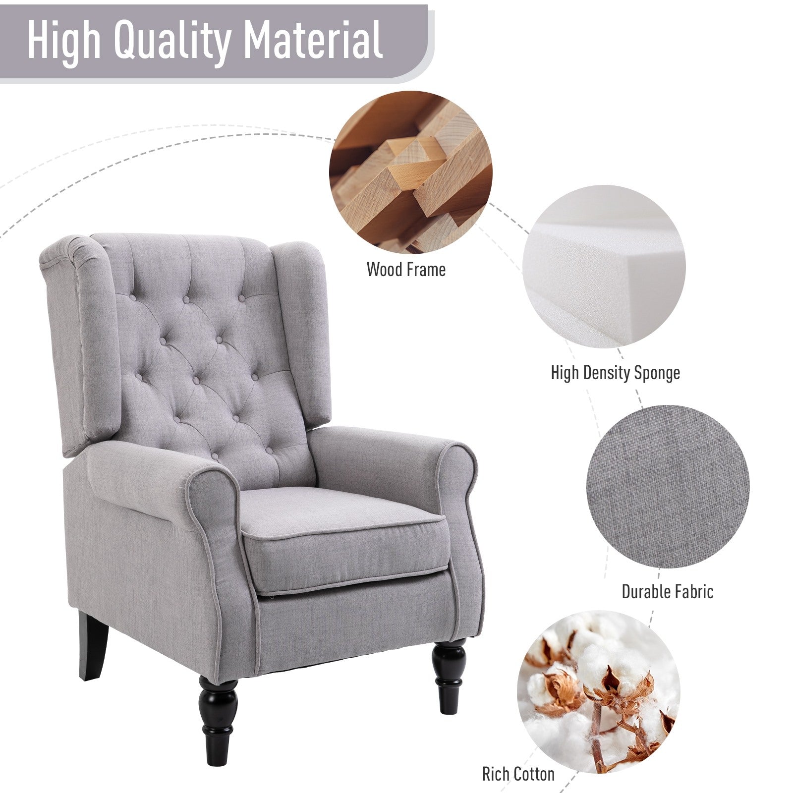 EasyComfort Grijze fauteuil in Franse stijl, brede zitting