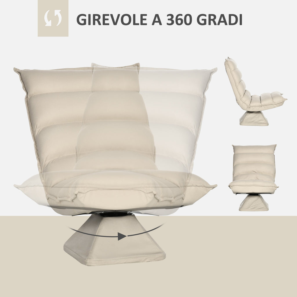 Easycomfort Poltrona in Tessuto Imbottita Girevole a 360° e Reclinabile a 3 Livelli 62x70x95cm, Beige