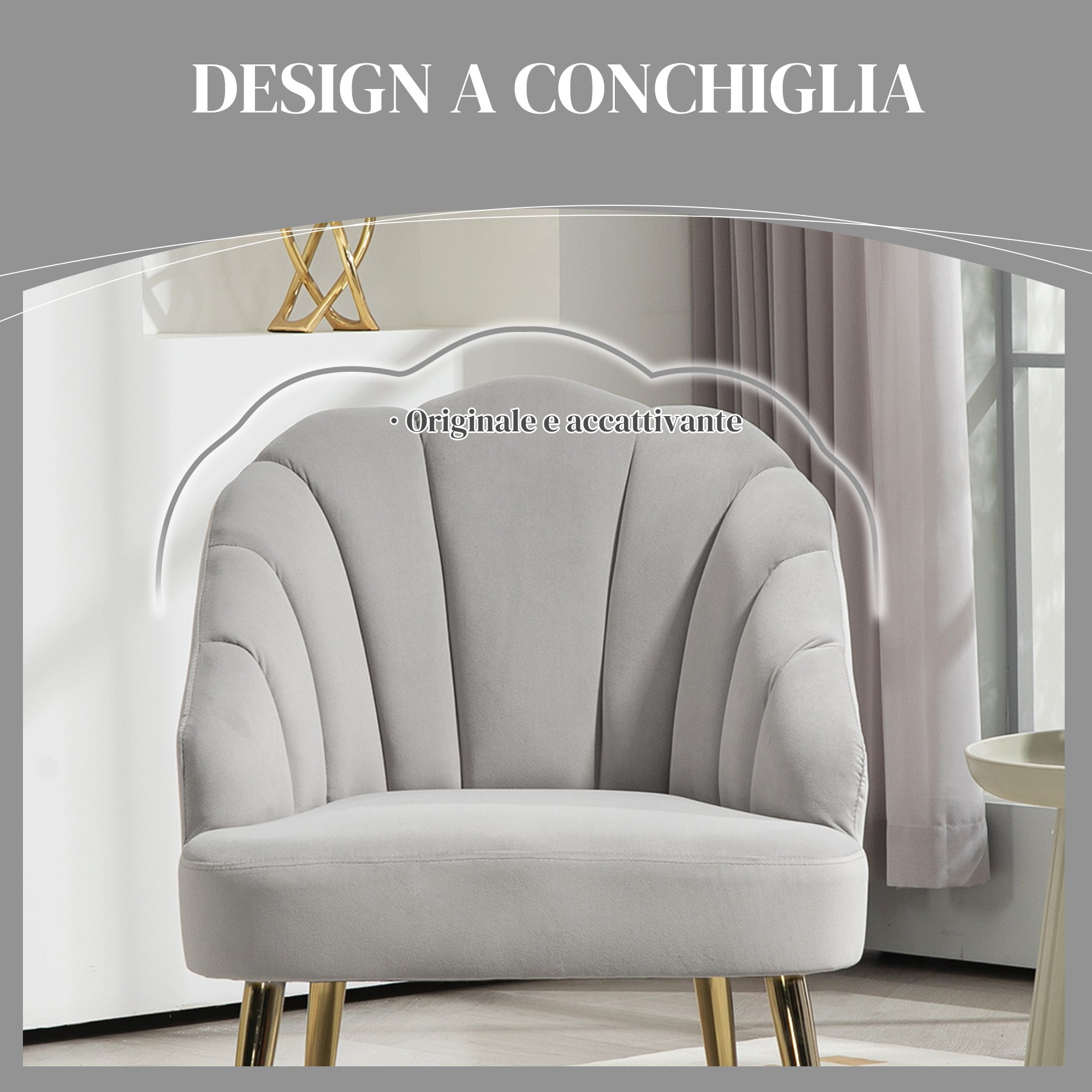 EasyComfort Fauteuil Art Deco schelp 63x65x84 cm, grijs