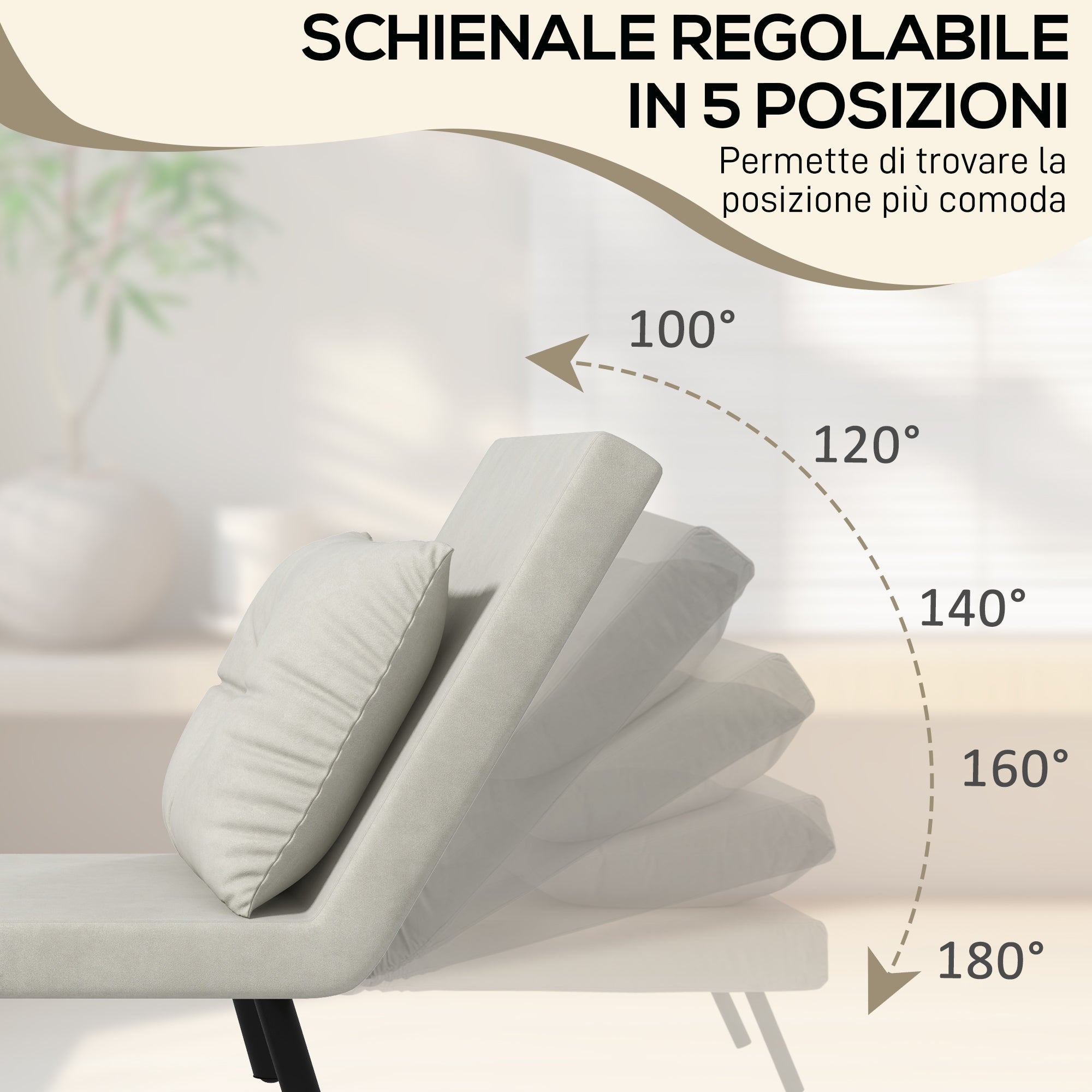 EasyComfort Poltrona Letto 3 in 1 with Schienale Reclinabile e Cuscino, in Tessuto Effetto Velluto, 63x73x81 cm, Crema