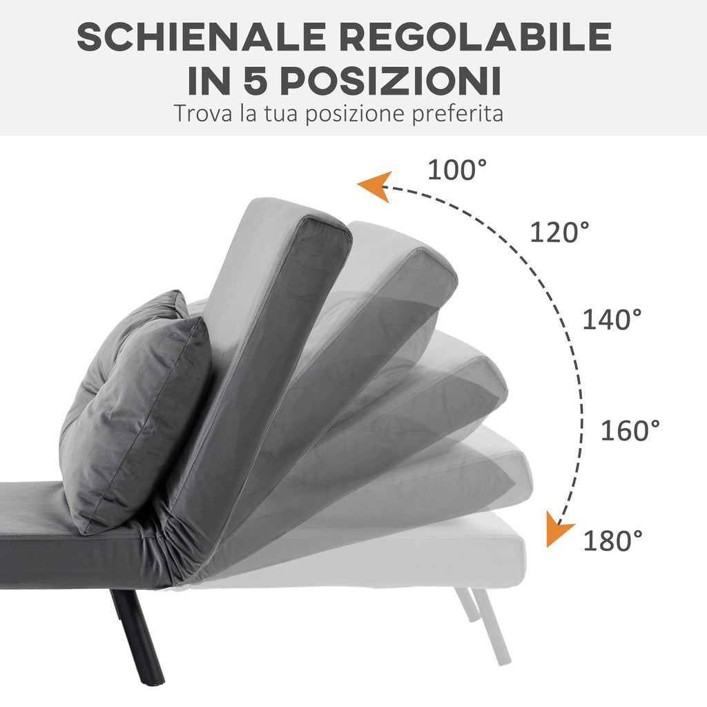 EasyComfort Poltrona Letto 3 in 1 with Schienale Reclinabile in 5 Posizioni e Cuscino, 63x73x81 cm, Grigio Scuro