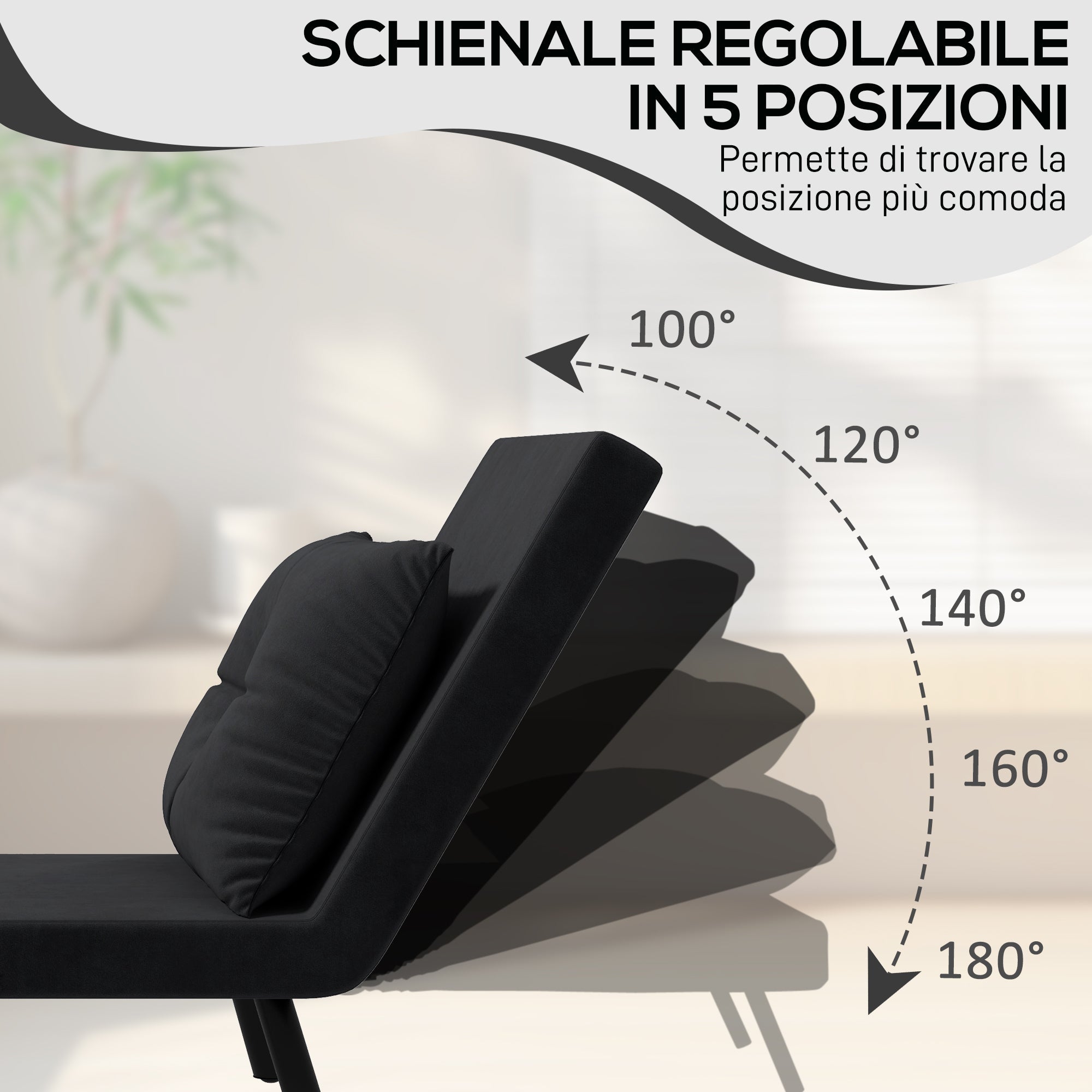 EasyComfort Poltrona Letto 3-in-1 slaapfauteuil, verstelbaar 5 posities, 63x73x81 cm, zwart