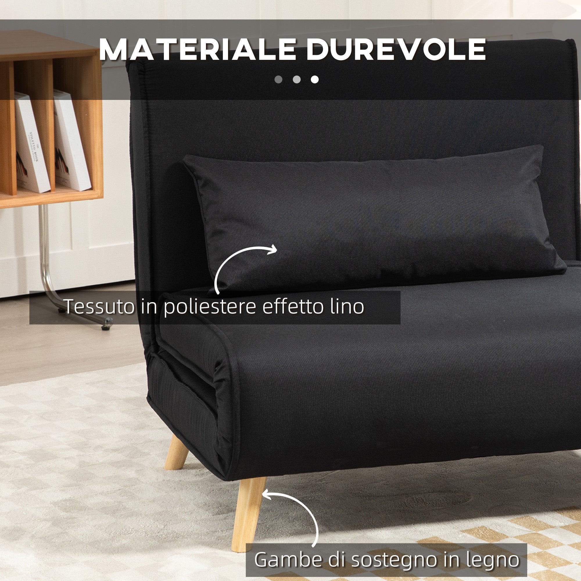 EasyComfort 3-in-1 slaapfauteuil met 6-standen rugleuning, 94x78x80 cm, zwart